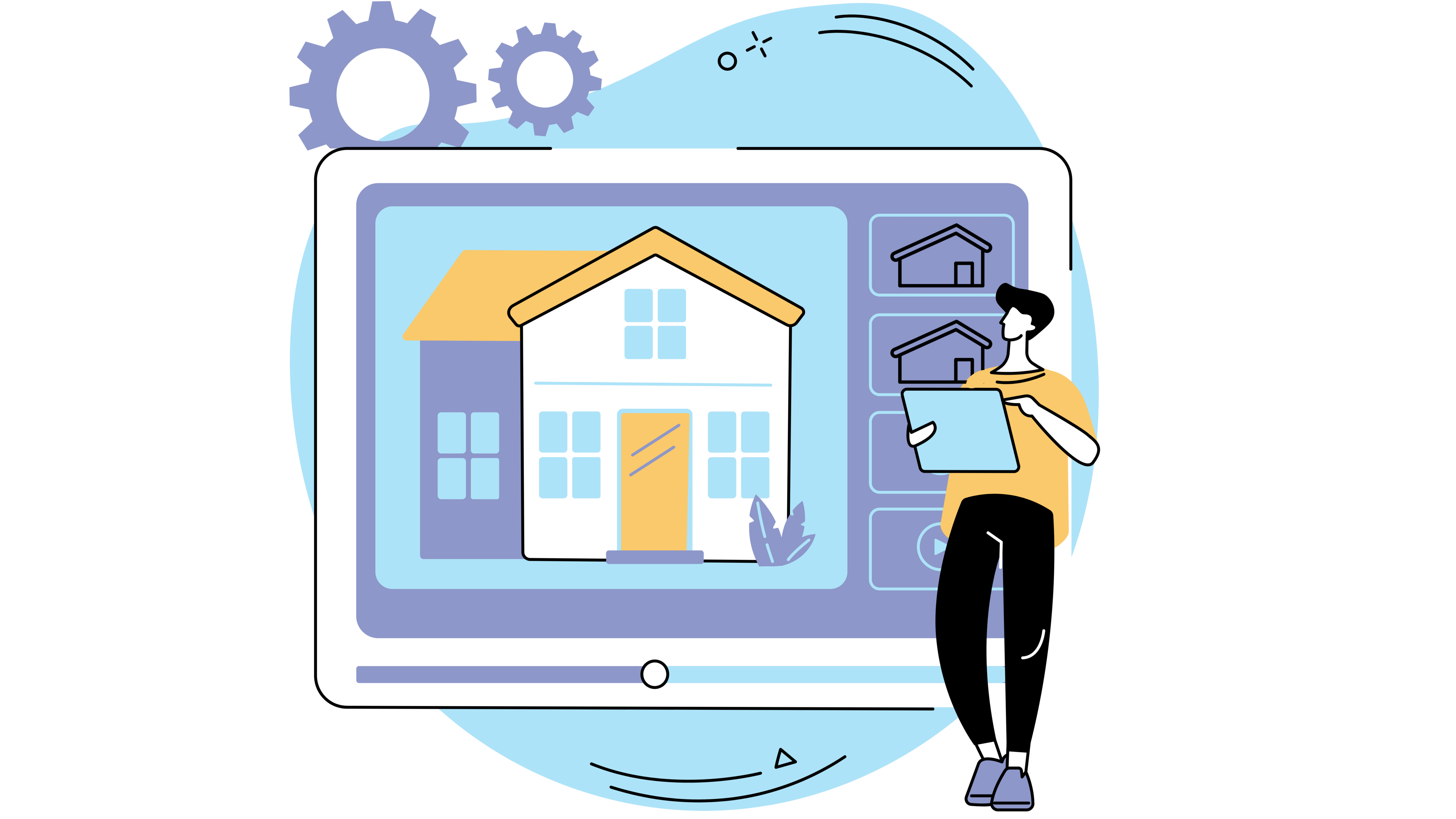 Advertise properties for free and find a tenant or buyer on dreamo.ch A man uses a tablet to explore ads for houses and flats to rent or sell, illustrating the free publication on dreamo.ch