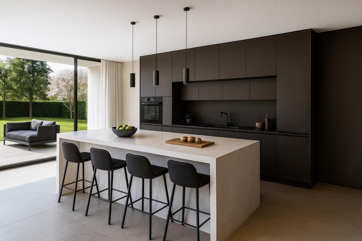 une cuisine moderne avec un grand îlot au milieu de la maison