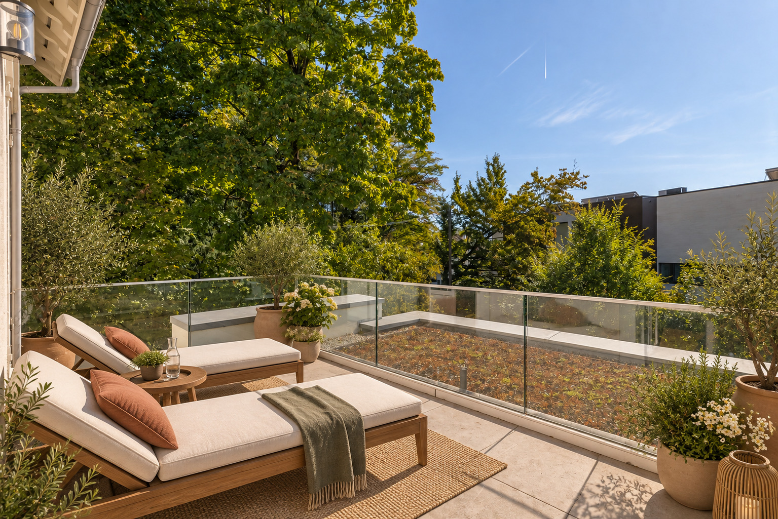 Terrasse du 1er étage, accessible par les deux chambres