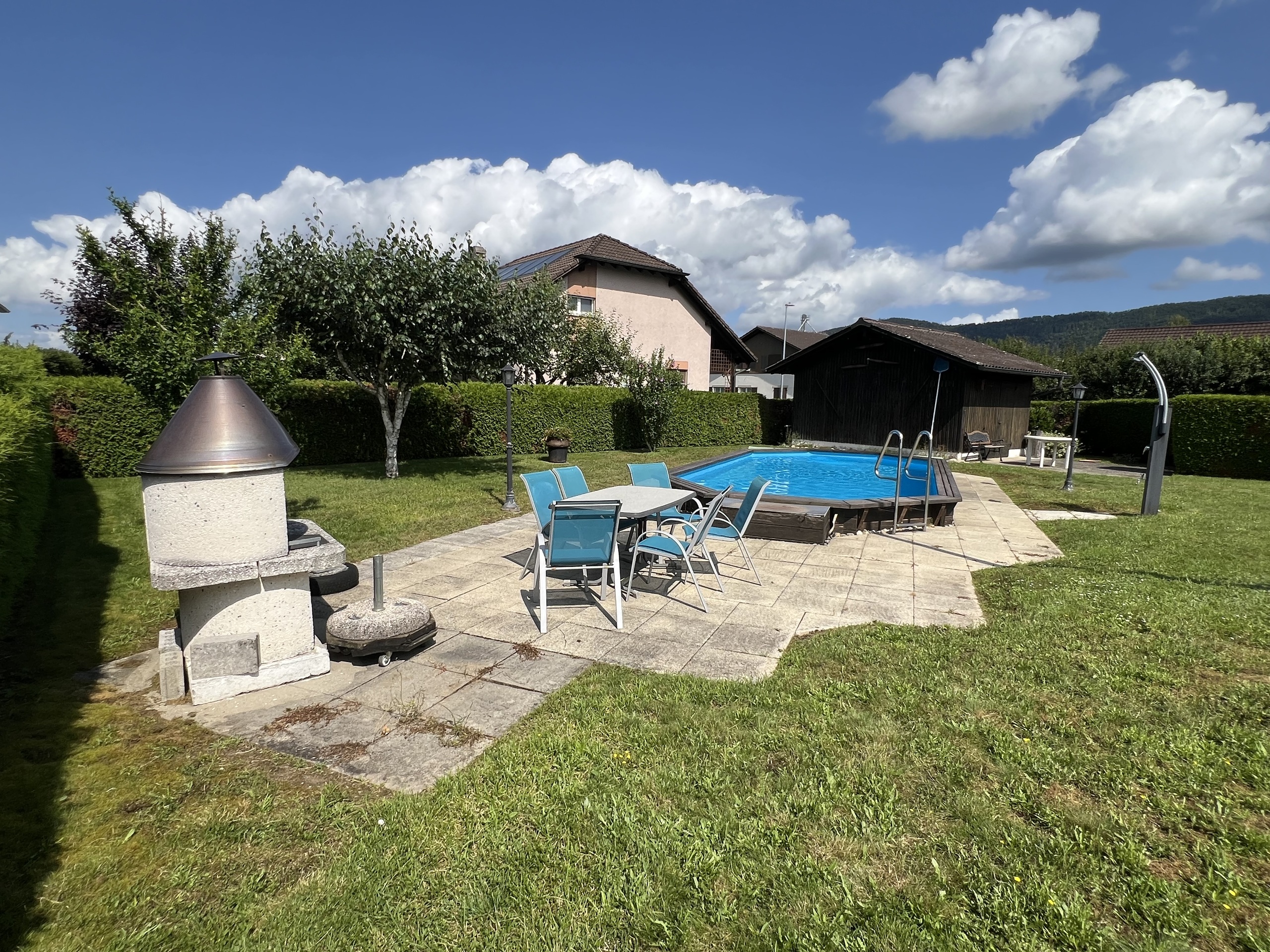 Swimming pool with terrace and barbecue fireplace