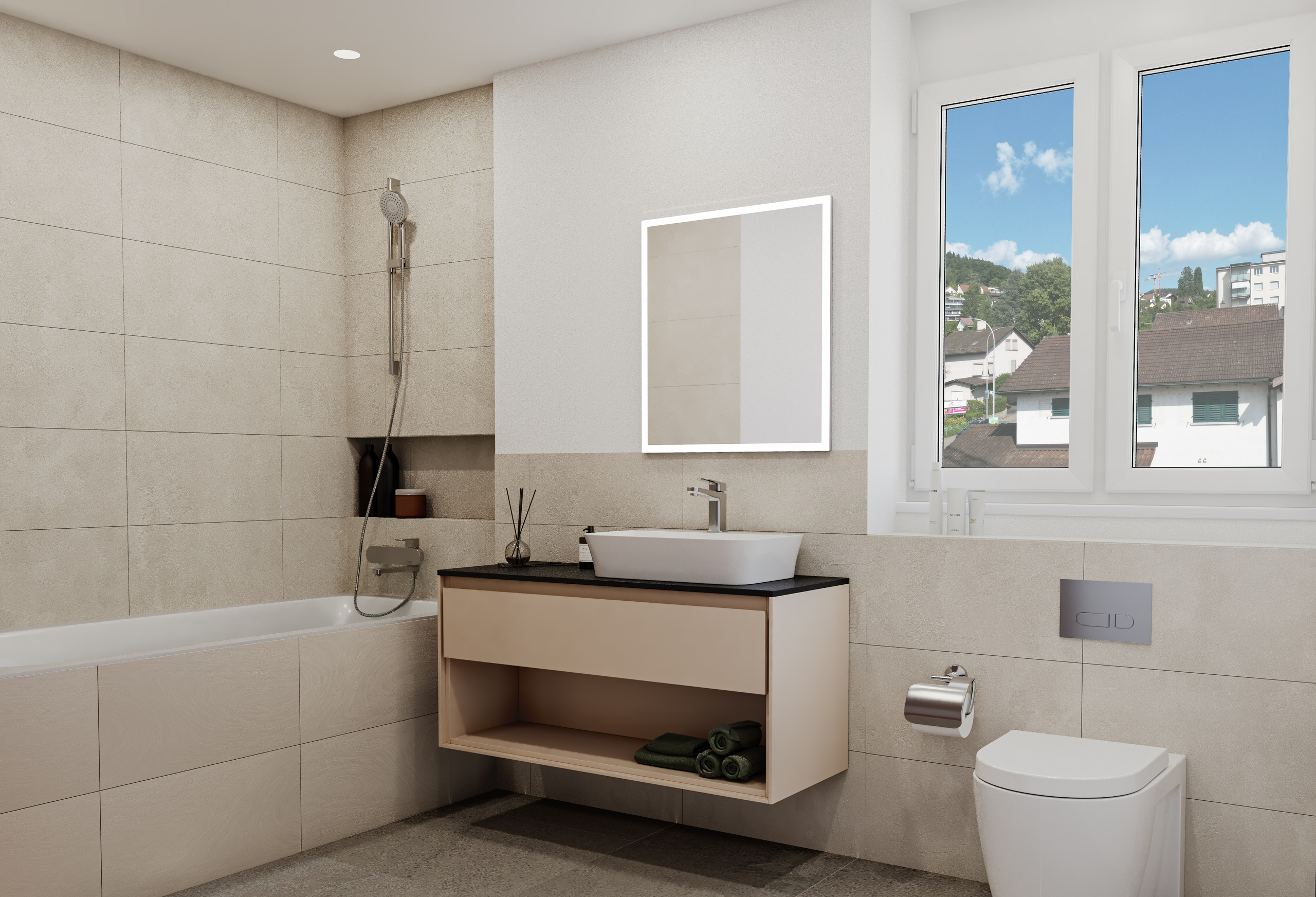Badezimmer mit Badewanne, WC und Lavabo Badezimmer mit Badewanne, WC und Lavabo