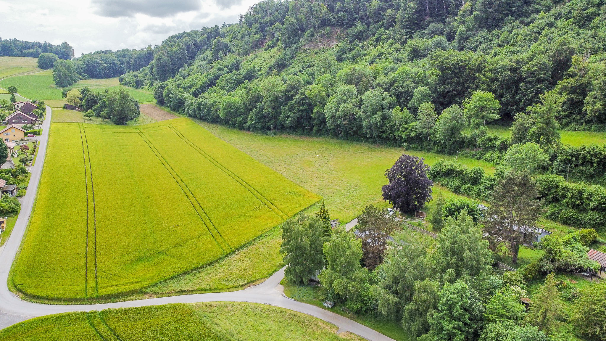 Vue aérienne sur les champs environnants