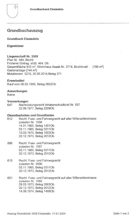 Grundbuchauszug Seite 1 Grundbuchauszug Seite 1