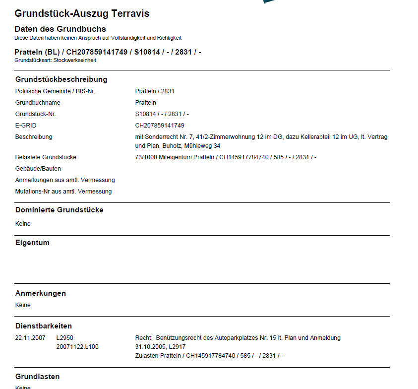 Grundbuchauszug Grundbuchauszug