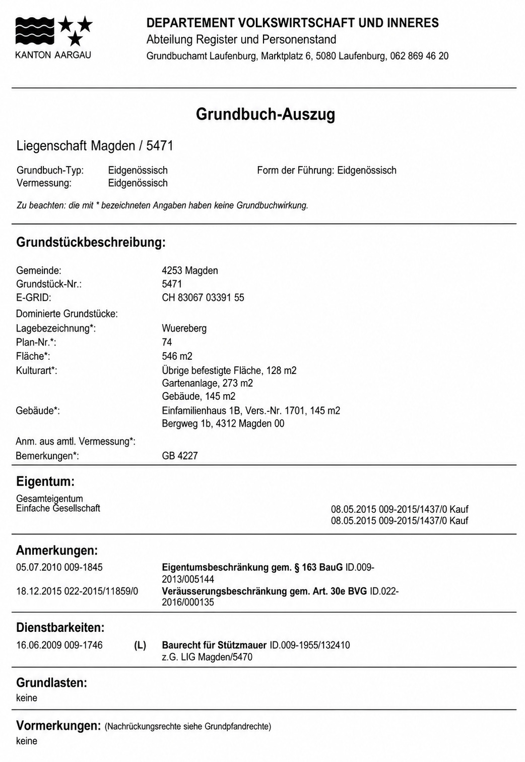 Grundbuchauszug Grundbuchauszug