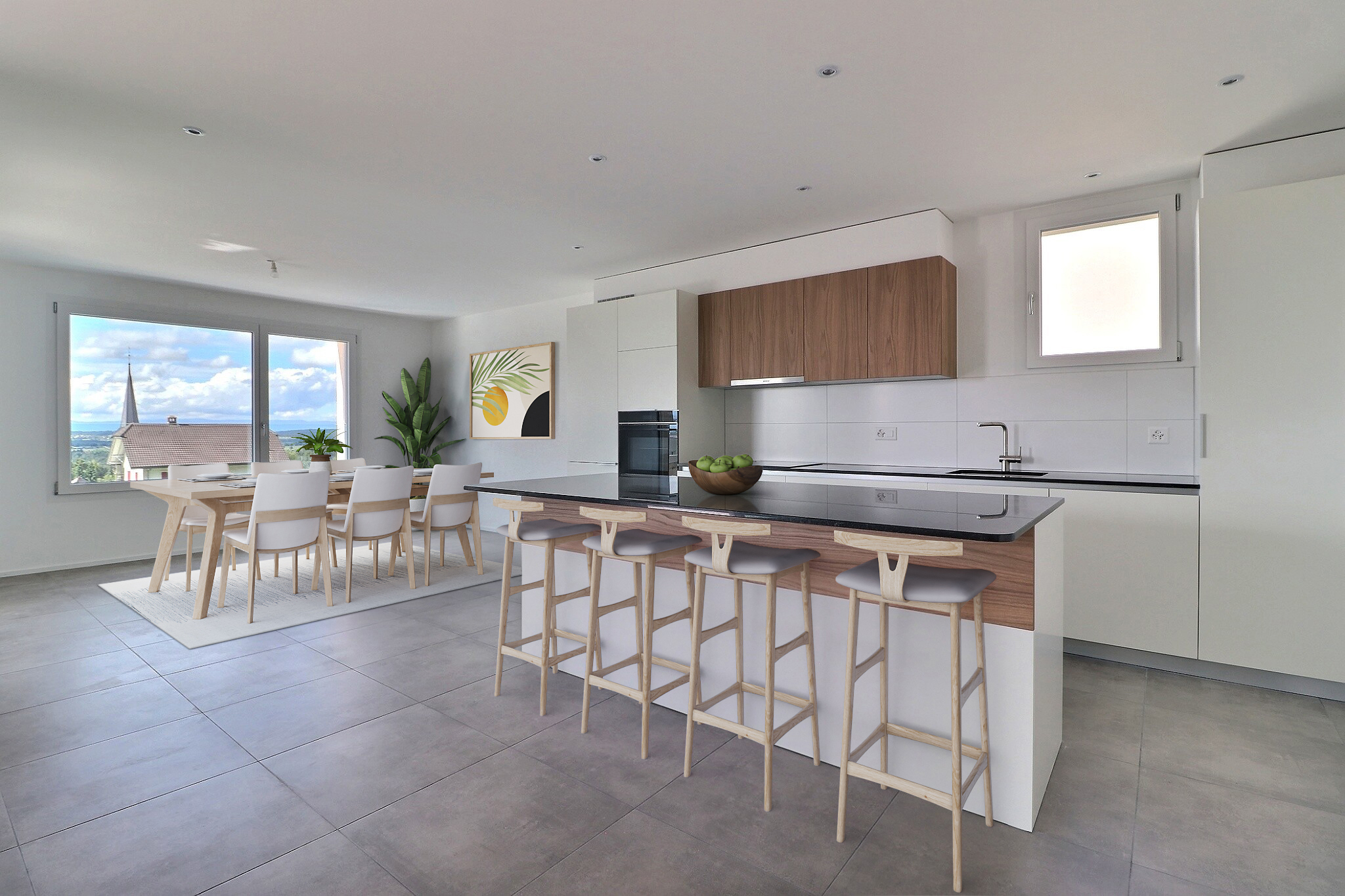 Simulation d'ameublement de la cuisine et du coin à manger