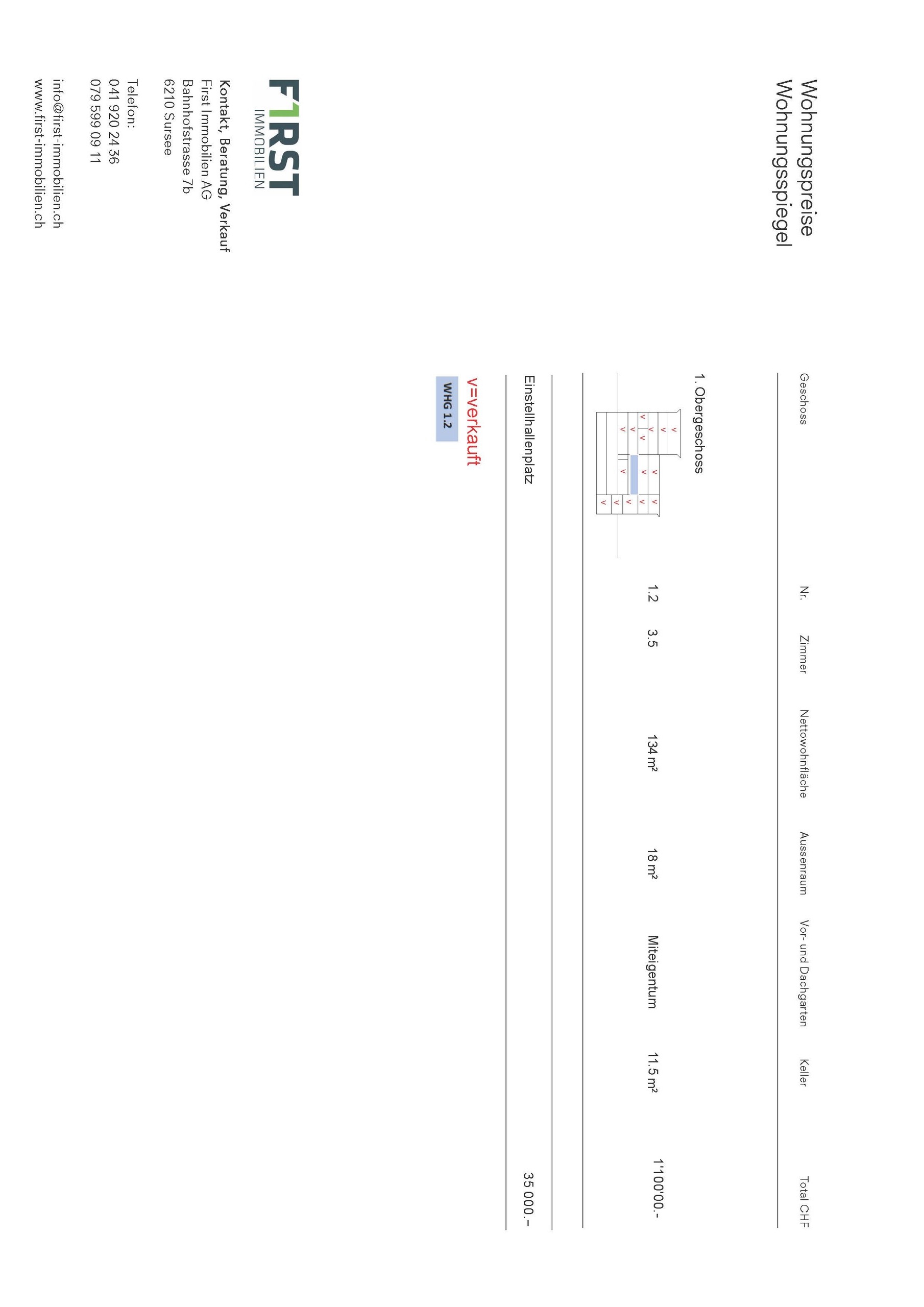 Wohnungsspiegel / Verkaufspreis WHG 1.2 Wohnungsspiegel / Verkaufspreis WHG 1.2