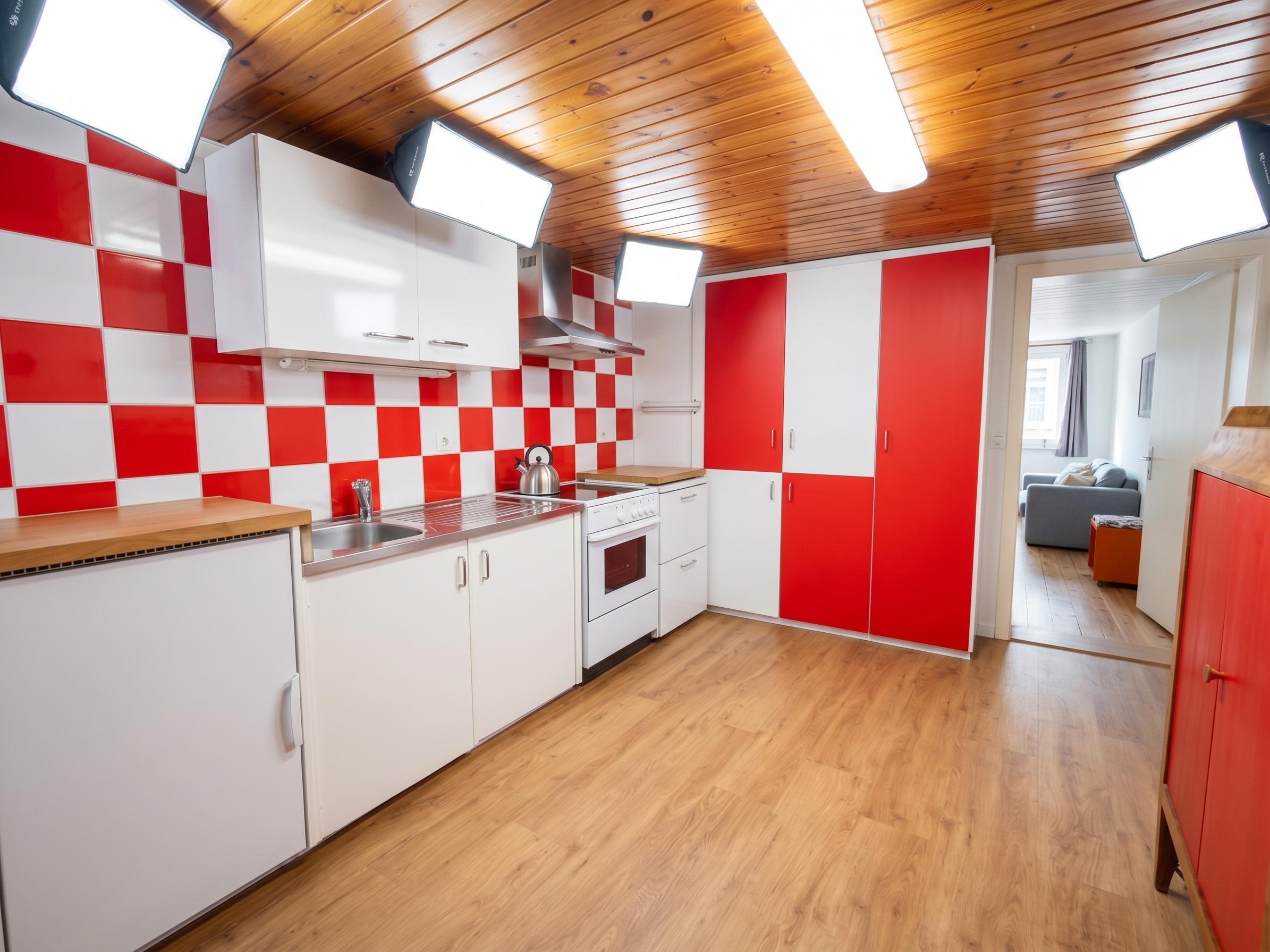 Kitchen with an electric stove and a wood-burning stove Kitchen with an electric stove and a wood-burning stove