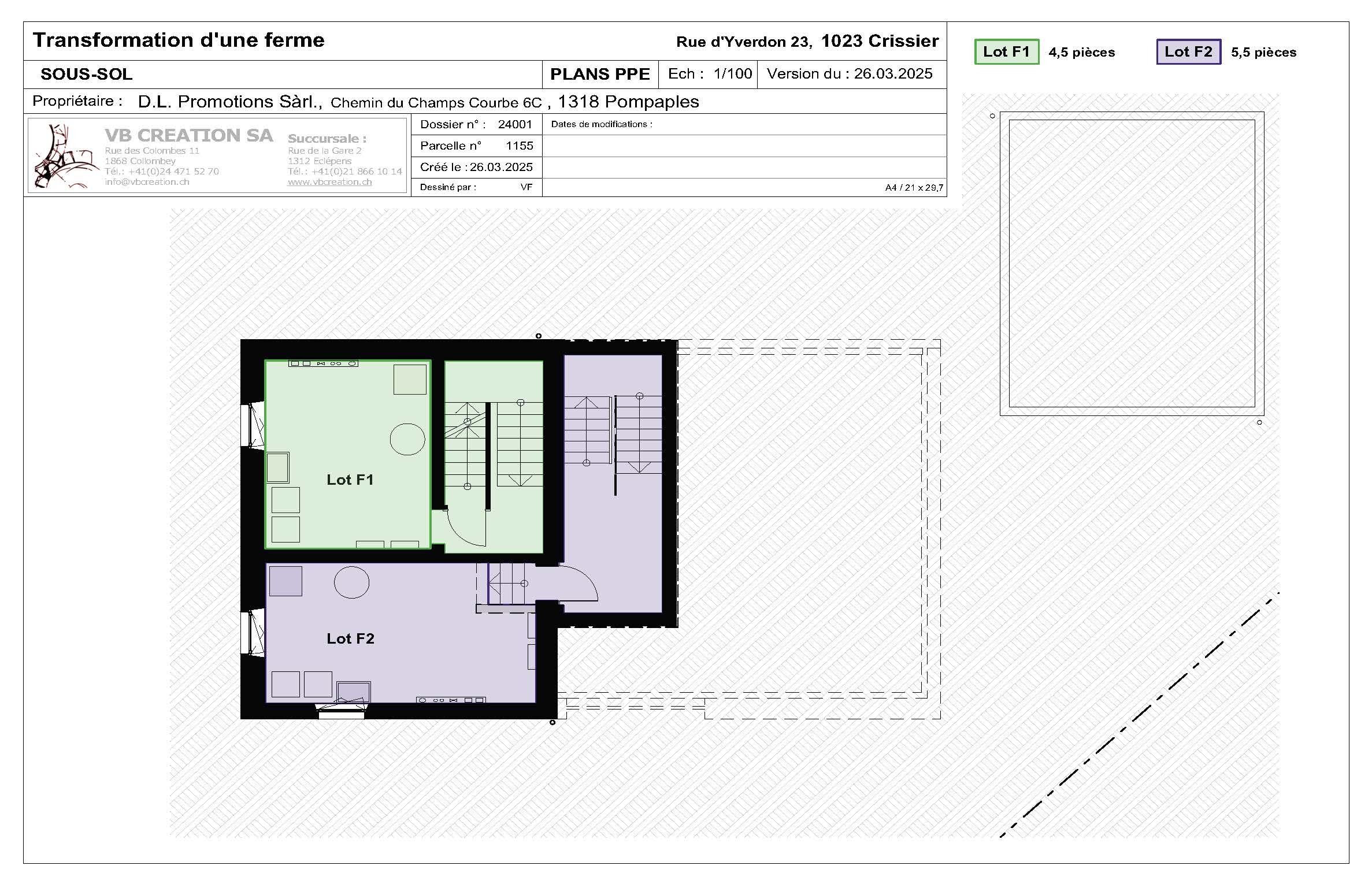 Crissier | Maison Jumelle F1 | Plan Sous-sol