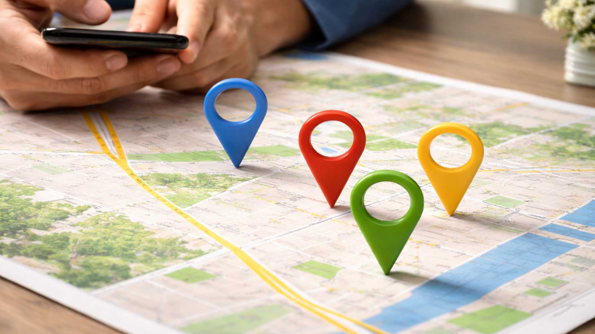 Carte avec plusieurs emplacements de biens immobiliers visualisés sur un plan.