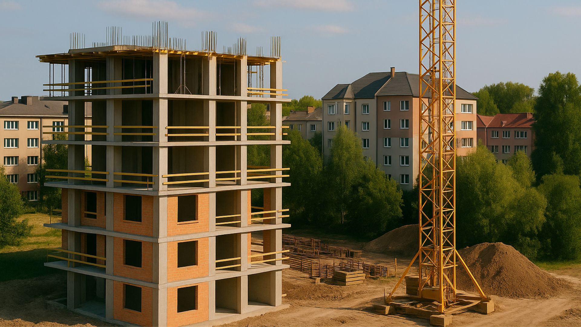 Chantier de construction d’un immeuble résidentiel en Suisse avec grue, illustrant l’impact des oppositions et recours sur les projets immobiliers.