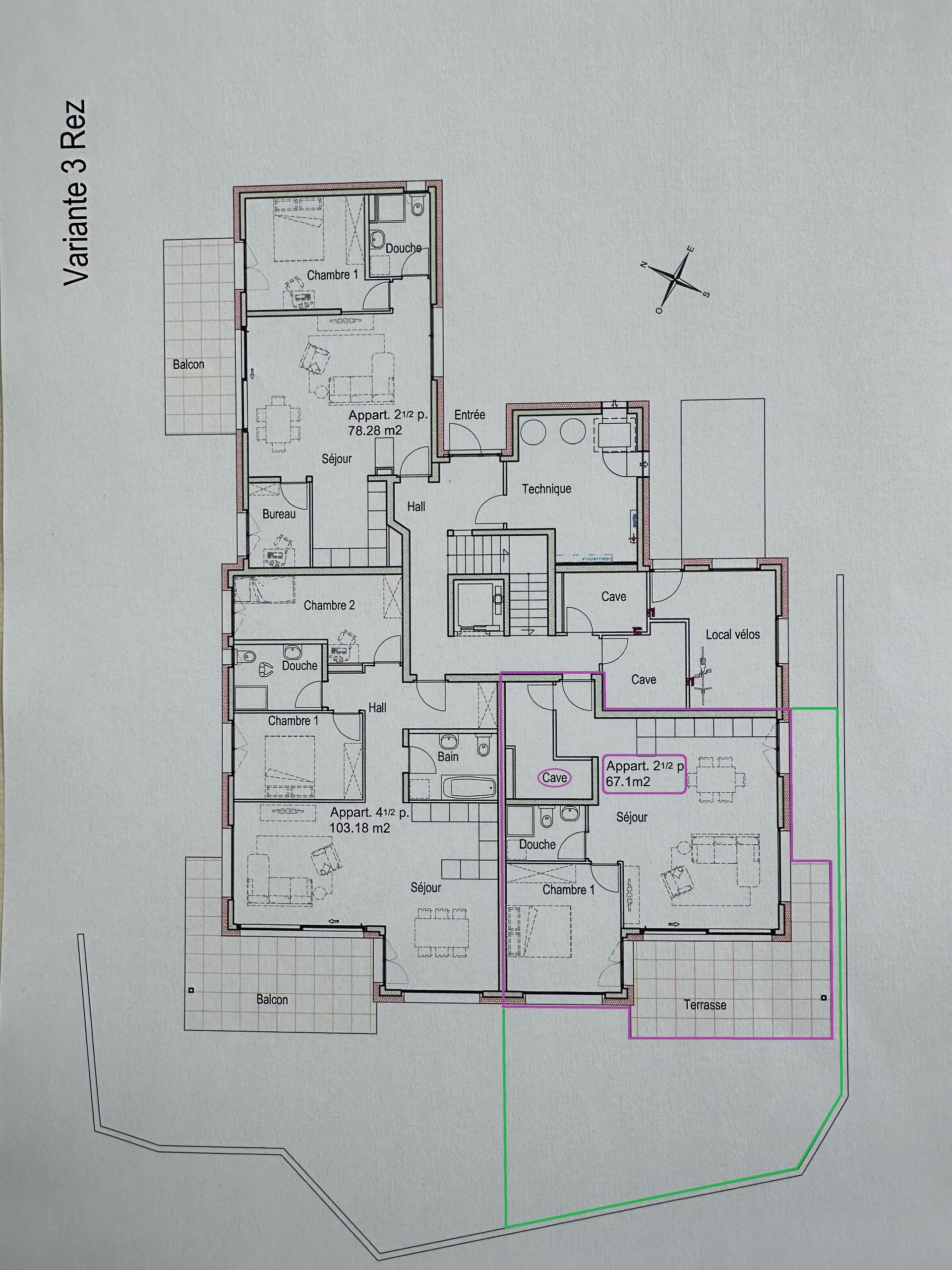 Plan Rez 2 1/2 pièces - SUD Plan Rez 2 1/2 pièces - SUD
