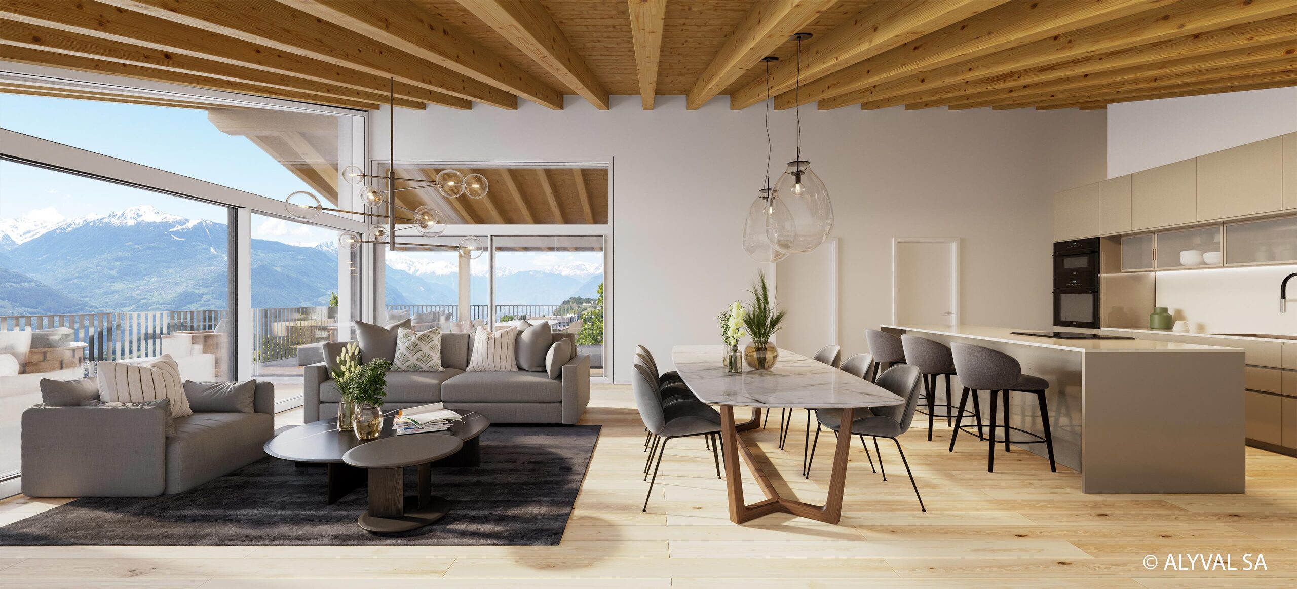 photo 3D: Attique avec charpente apparente photo 3D: Attique avec charpente apparente