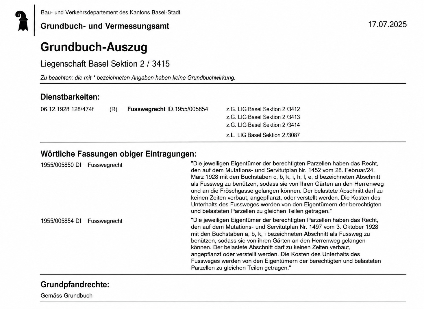 Grundbuchauszug Seite 1