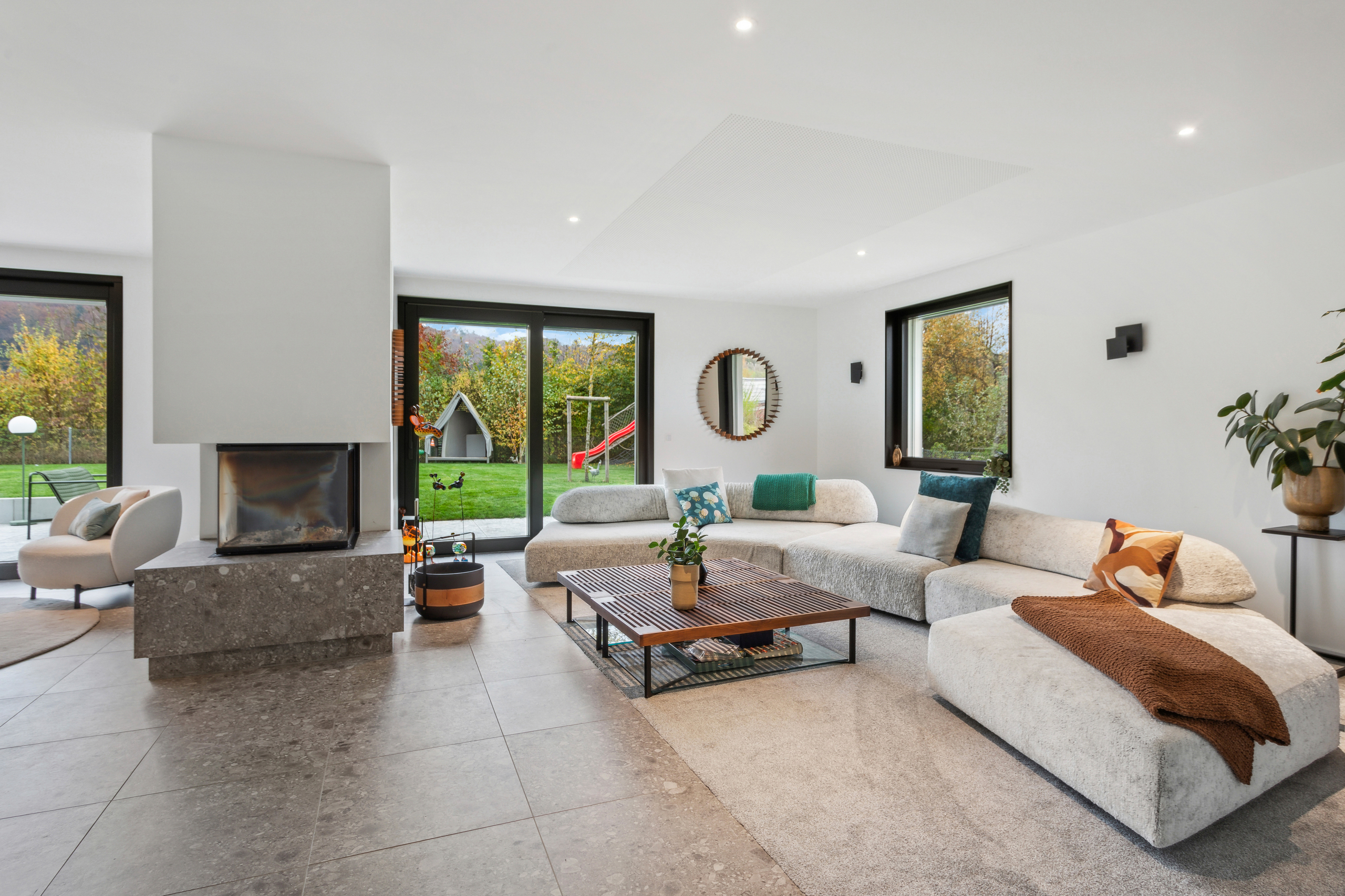 Living area with fireplace