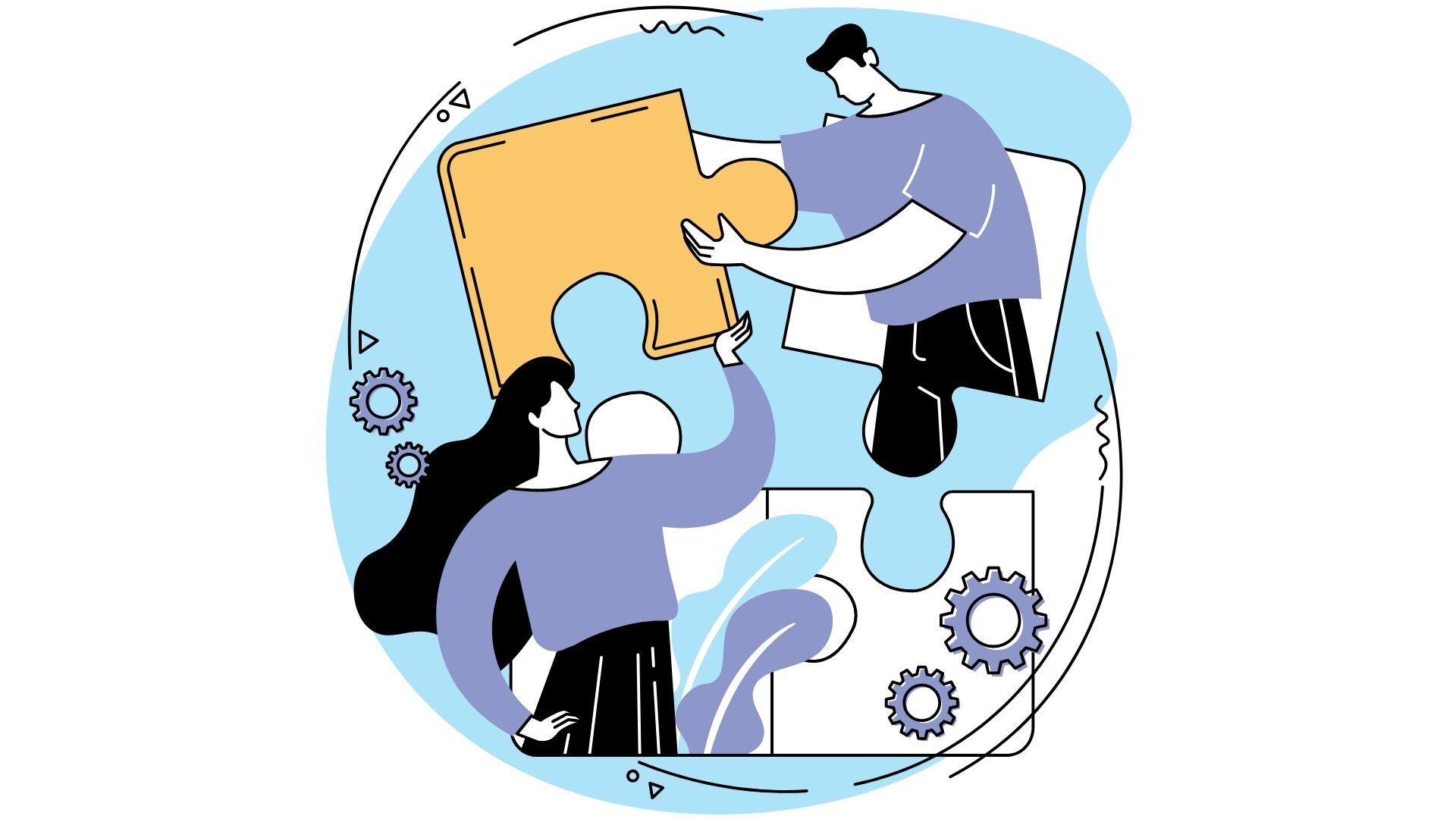 Unsere Partner Illustration, die die Zusammenarbeit zwischen Partnern symbolisiert, die ergänzende Lösungen für Immobilienprojekte anbieten