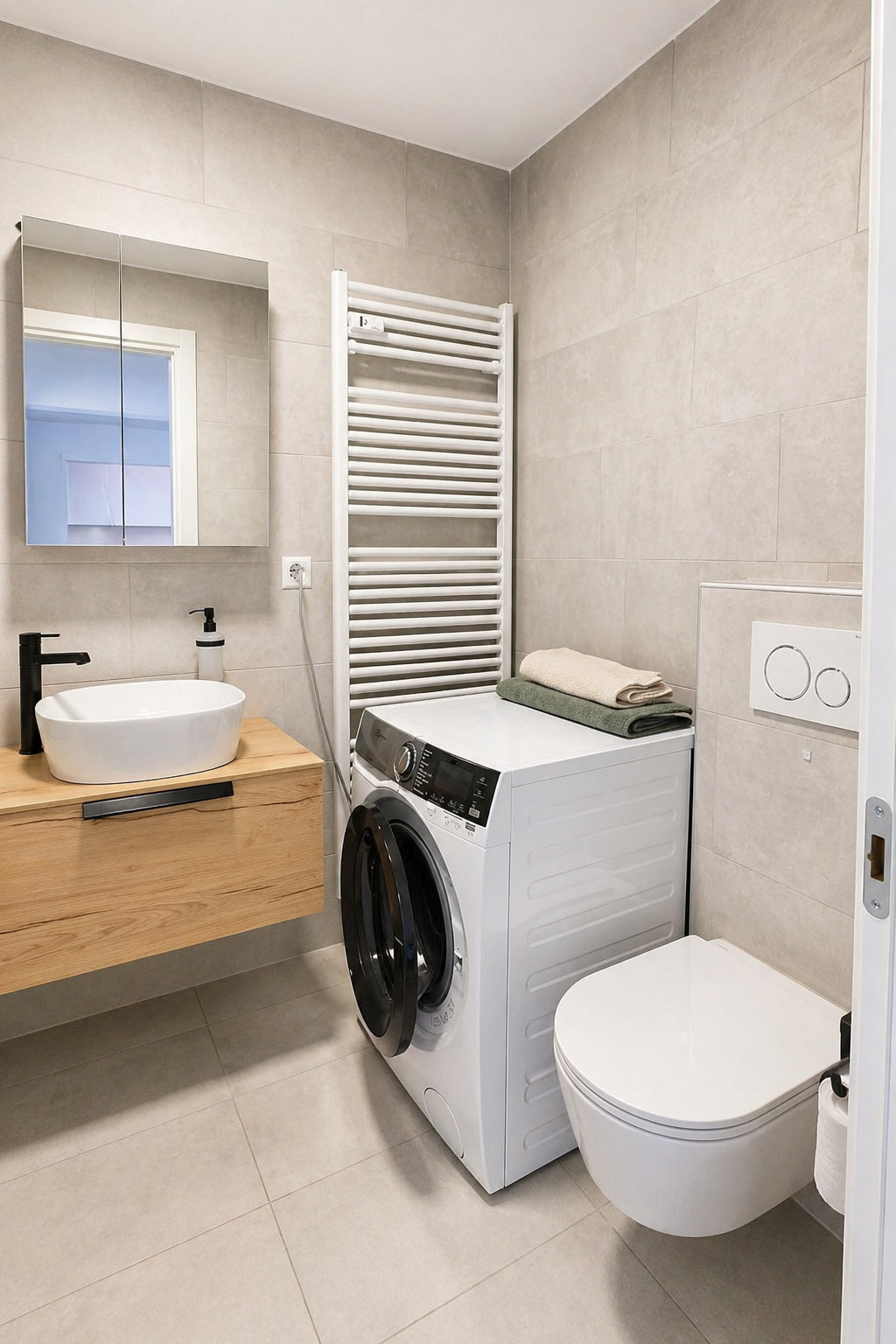 Salle de bain moderne avec un lave-linge
