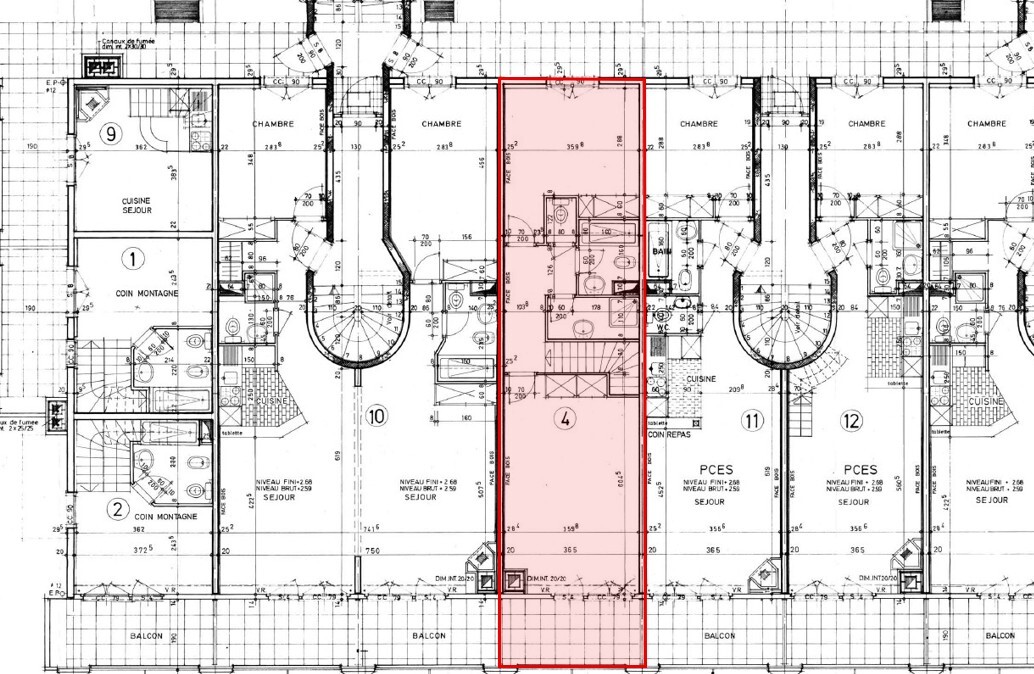 Plan du 2ème niveau avec balcon exposé Sud