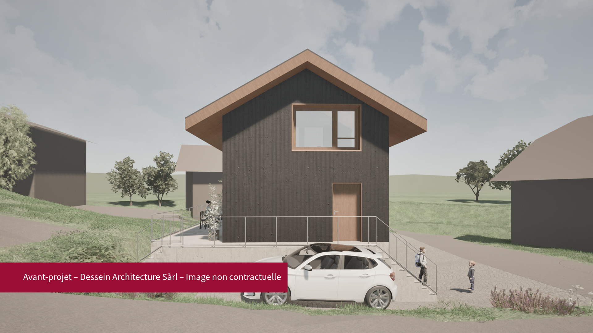 Images de synthèse – Avant-projet architectural (non soumis à permis). Droits d’auteur réservés – Dessein Architecture Sàrl.