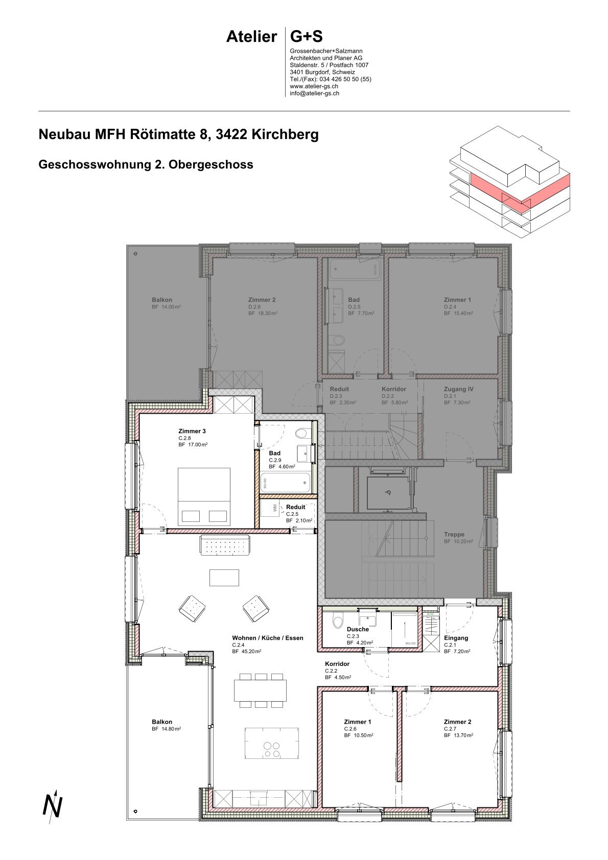 Grundriss Wohnung 4.5, 2. OG 
