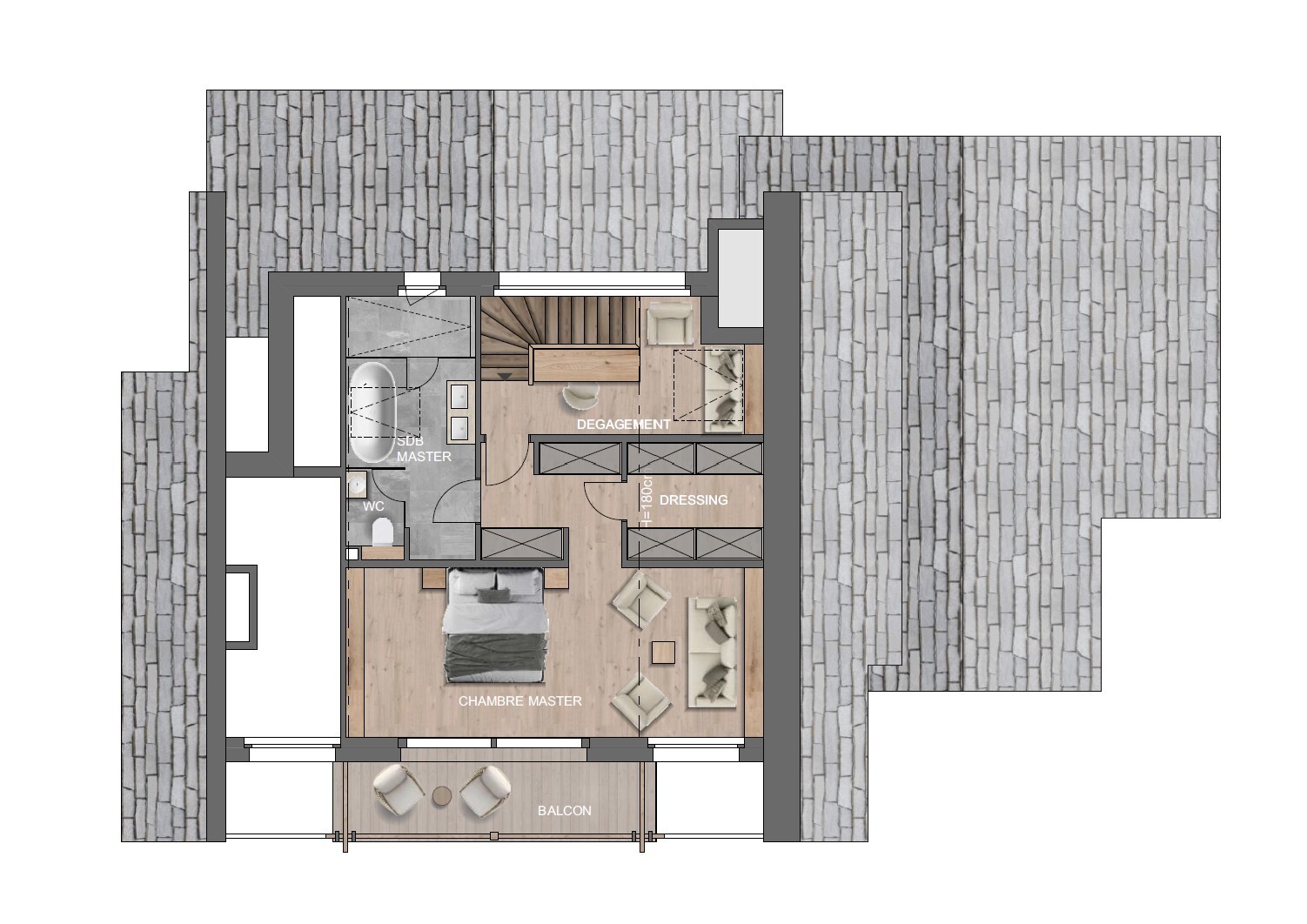 Plan de l’étage master – Appartement Gentianes Duplex Combles - Verbier Plan de l’étage master – Appartement Gentianes Duplex Combles - Verbier