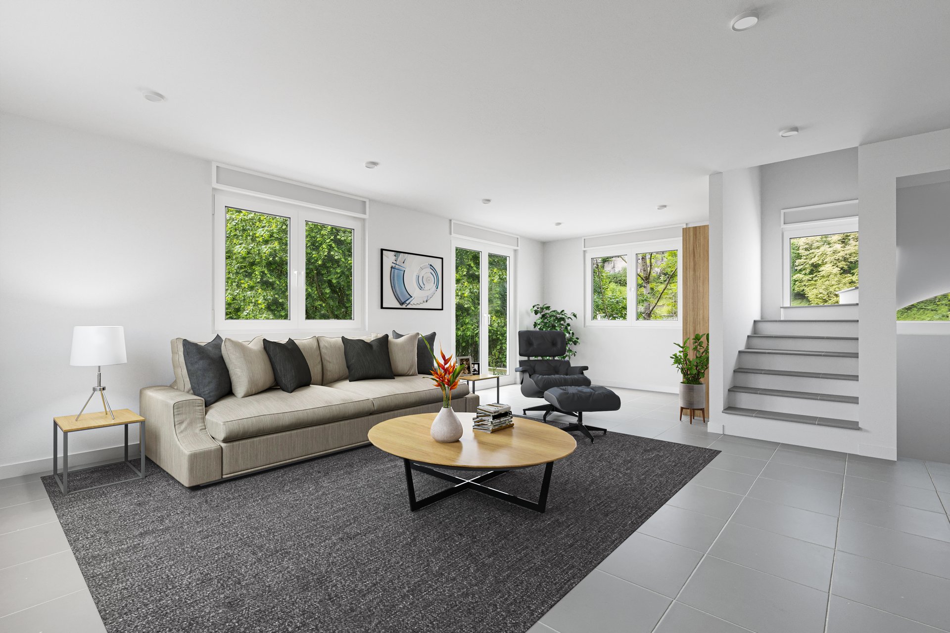 Image de synthèse du séjour une fois terminé Image de synthèse du séjour une fois terminé