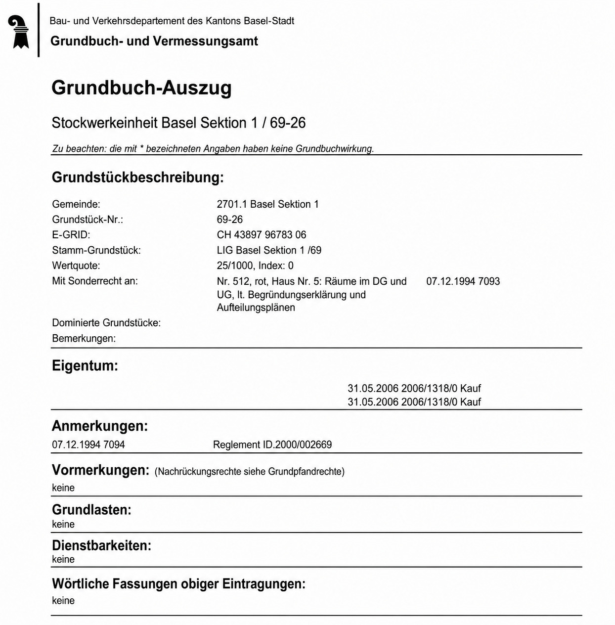 Grundbuchauszug Wohnung 512 Grundbuchauszug Wohnung 512