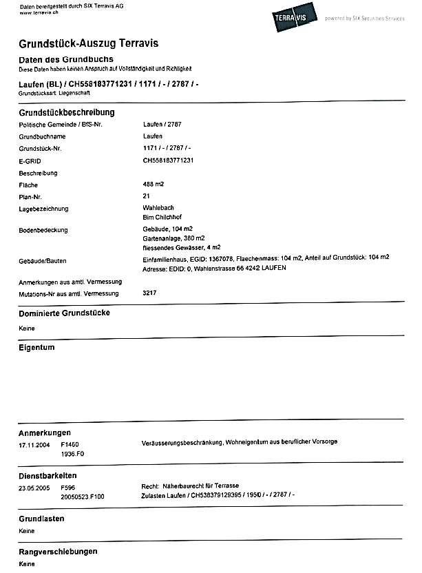 Grundbuchauszug Grundbuchauszug