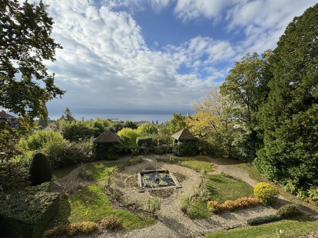 Une vue imprenable sur le lac et les Alpes depuis la terrasse