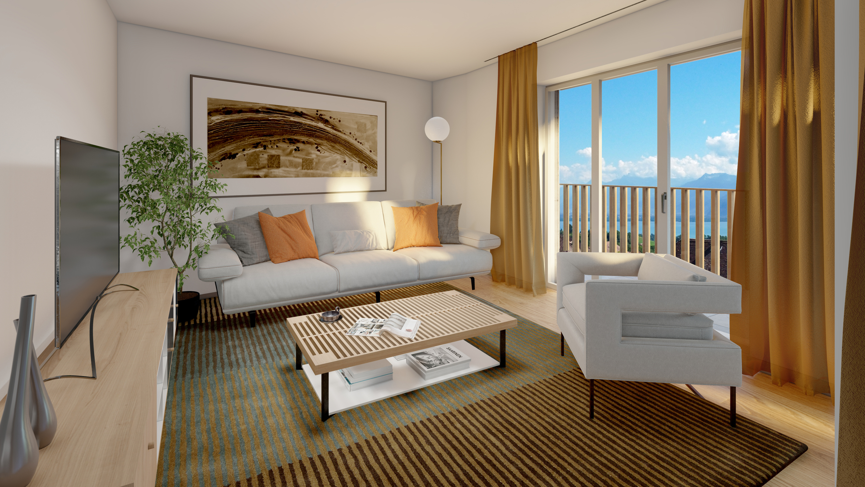 Appartement neuf à vendre à St-Légier : une pièce à vivre.