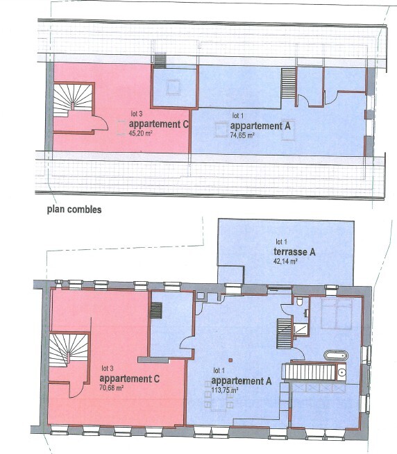 Lot A (plan en bleu) - 1er et combles Lot A (plan en bleu) - 1er et combles
