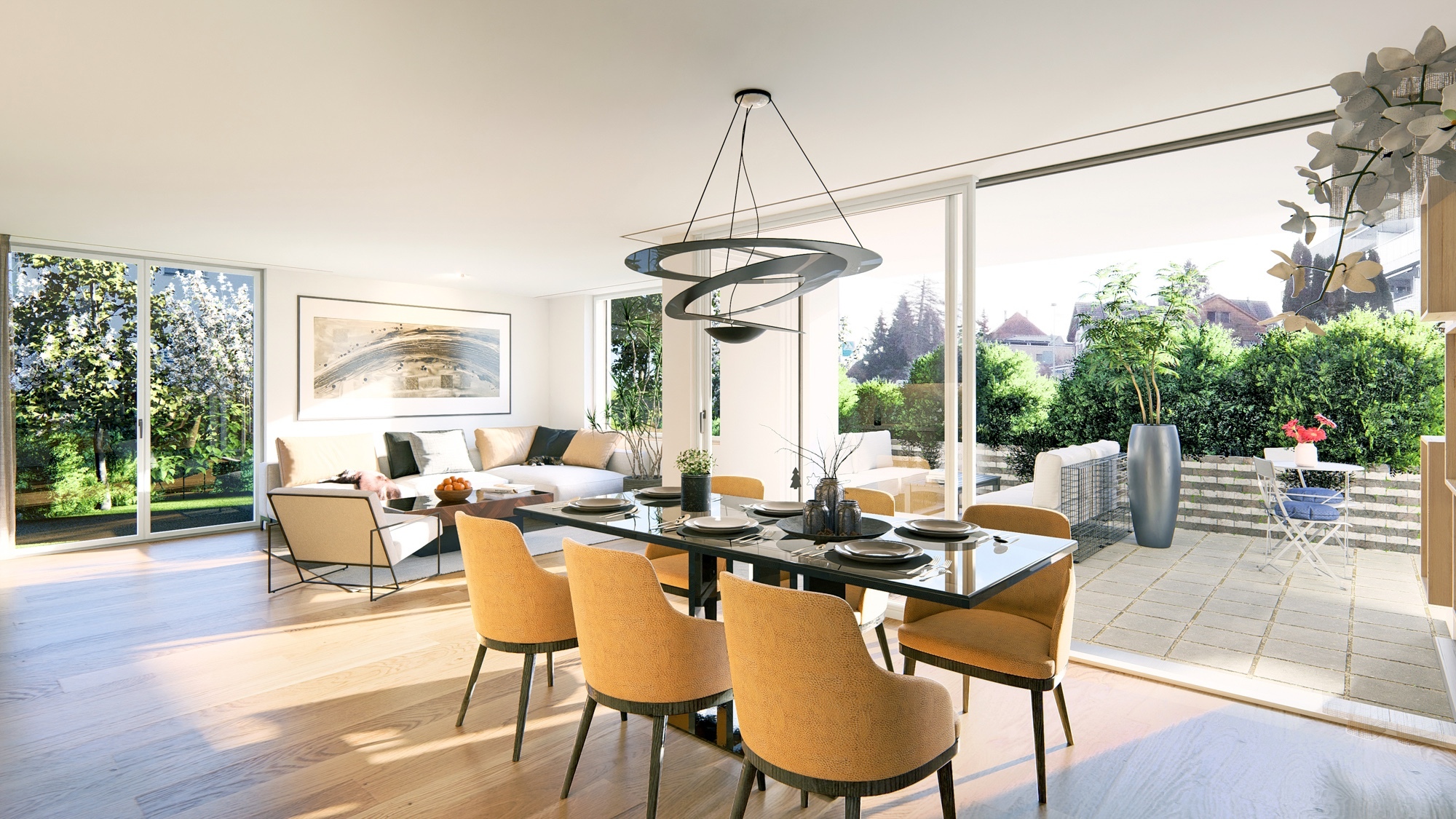 Appartements neufs à vendre à Siviriez : une pièce à vivre.