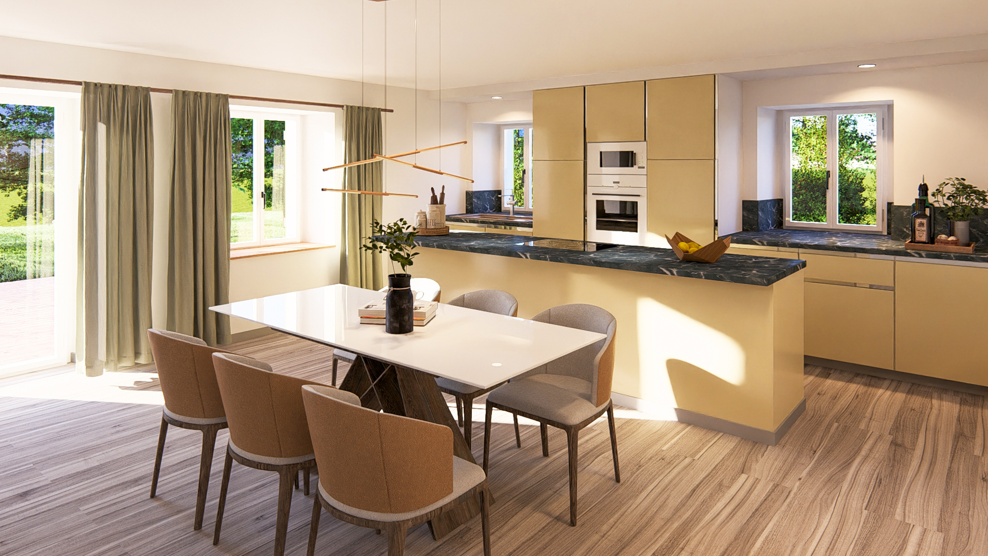 Projet immobilier à Villarimboud avec 2 maisons Domespace à vendre : la cuisine ouverte.