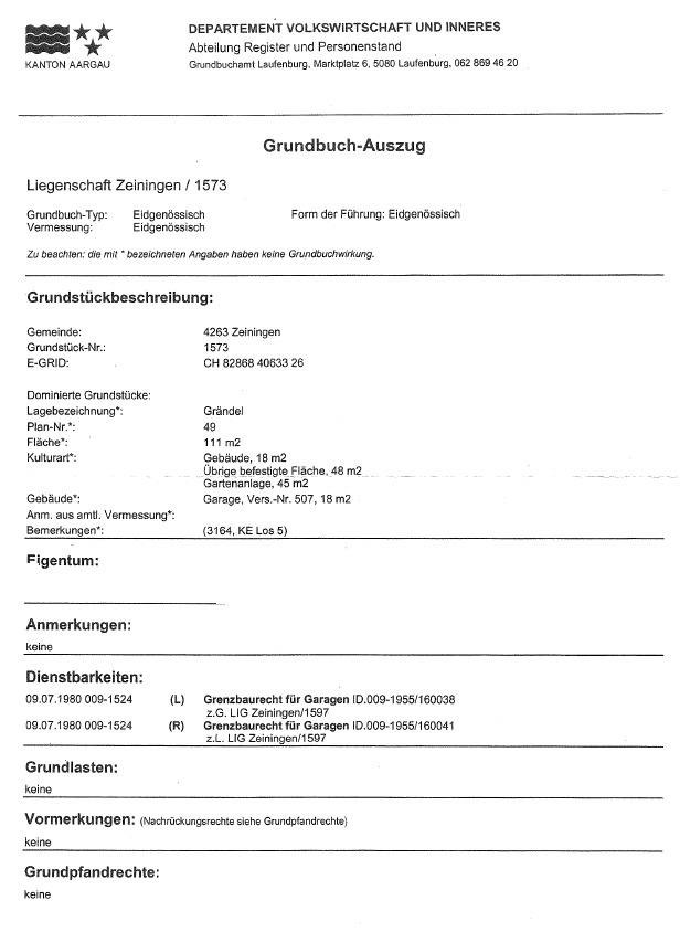 Grundbuchauszug Grundbuchauszug