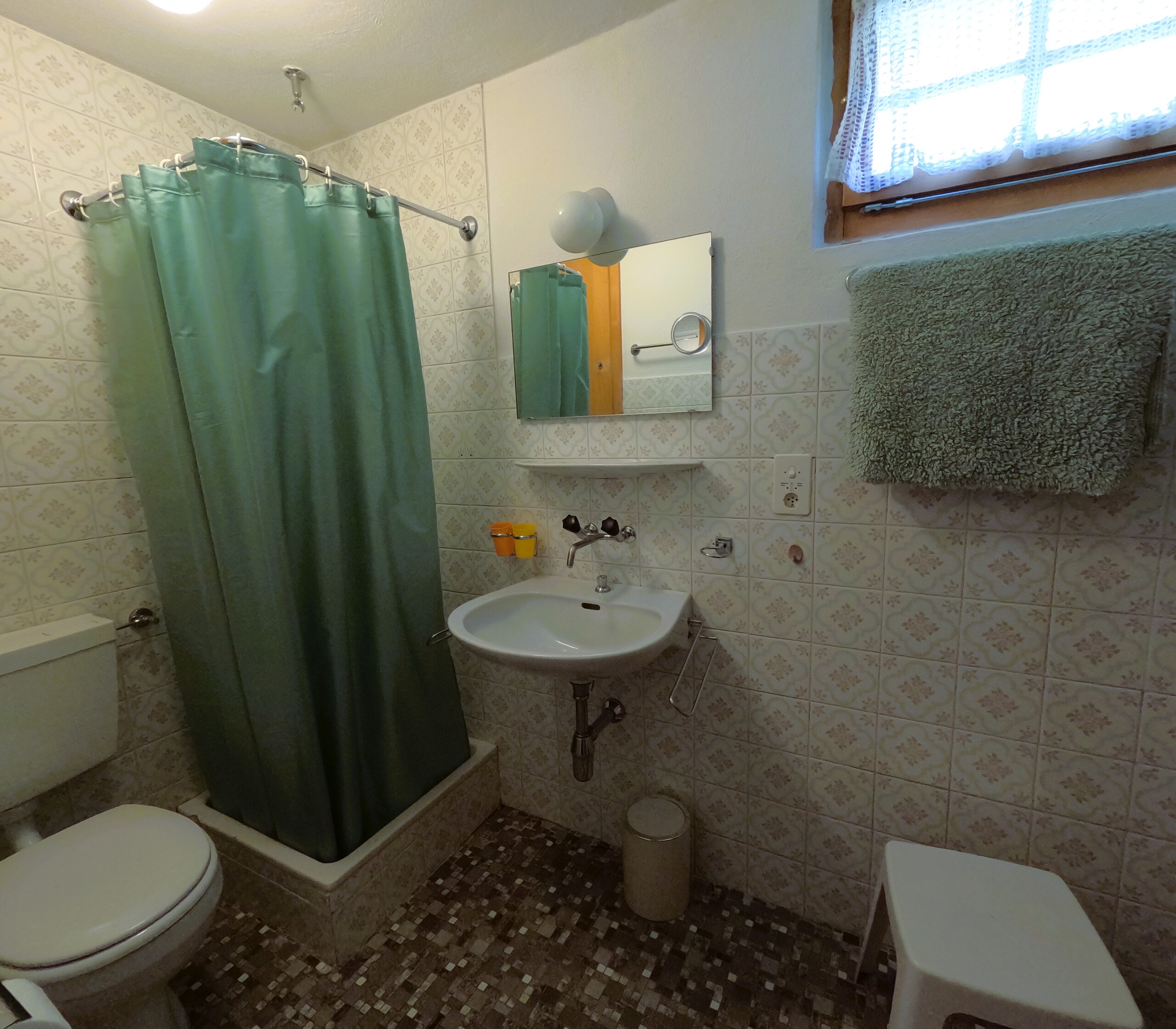 Salle d'eau avec douche, lavabo et WC