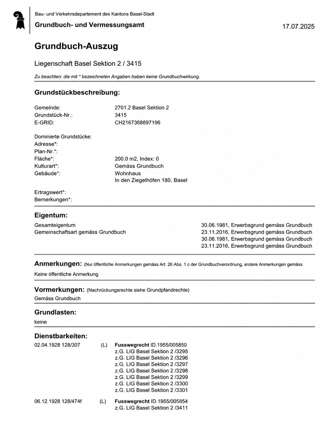 Grundbuchauszug Seite 1