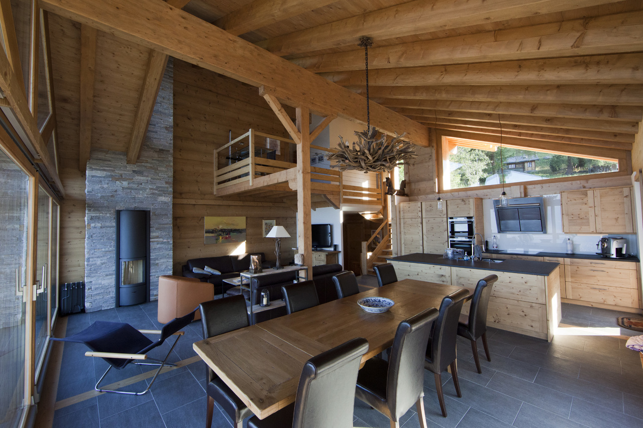 Chalet Spitzenqualität Verkauf Bewilligung Zweitwohnung 4 Vallées Nendaz-Vente Immobilier Esszimmer Holz