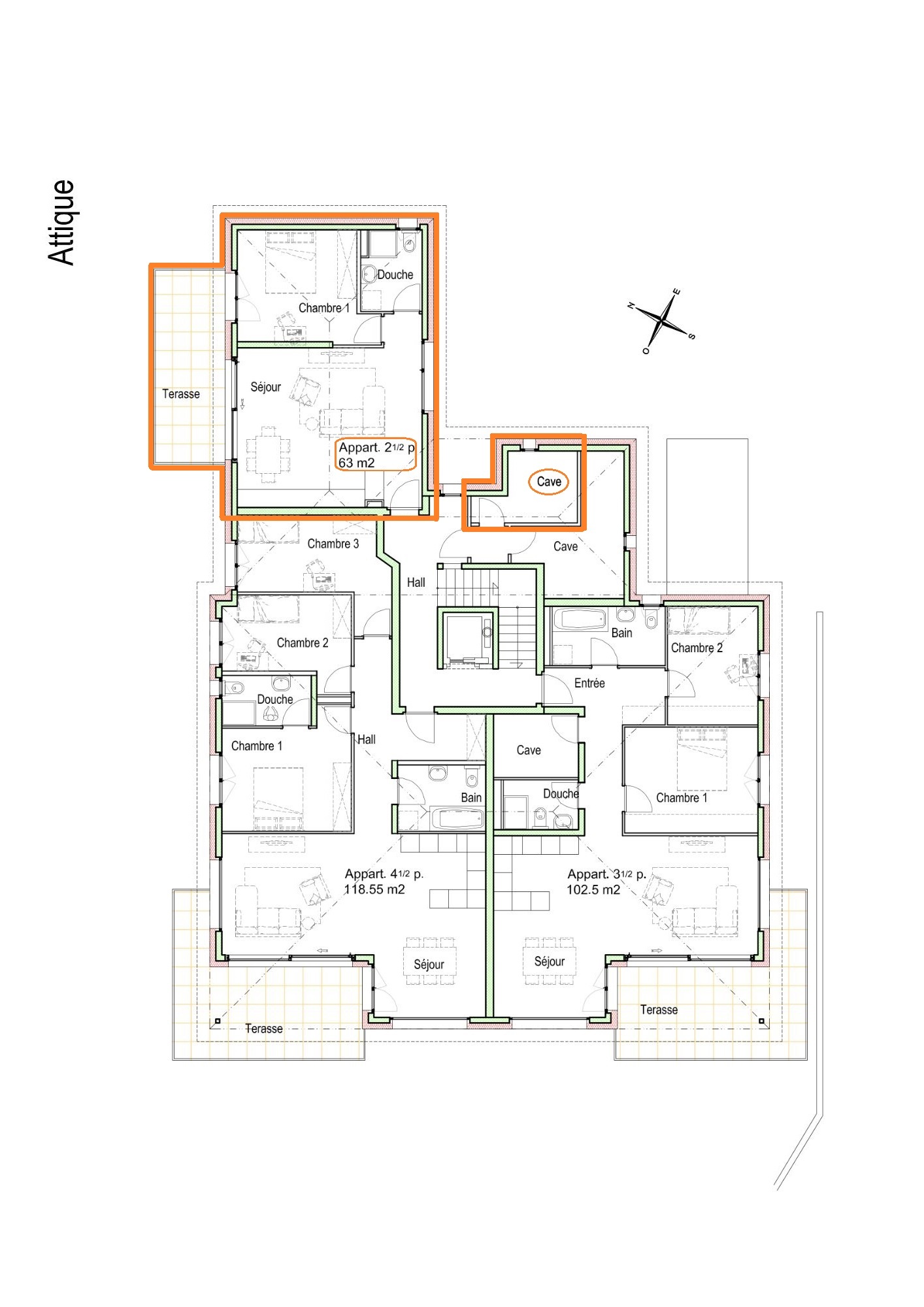 Plan attique 2 1/2 pièces Plan attique 2 1/2 pièces
