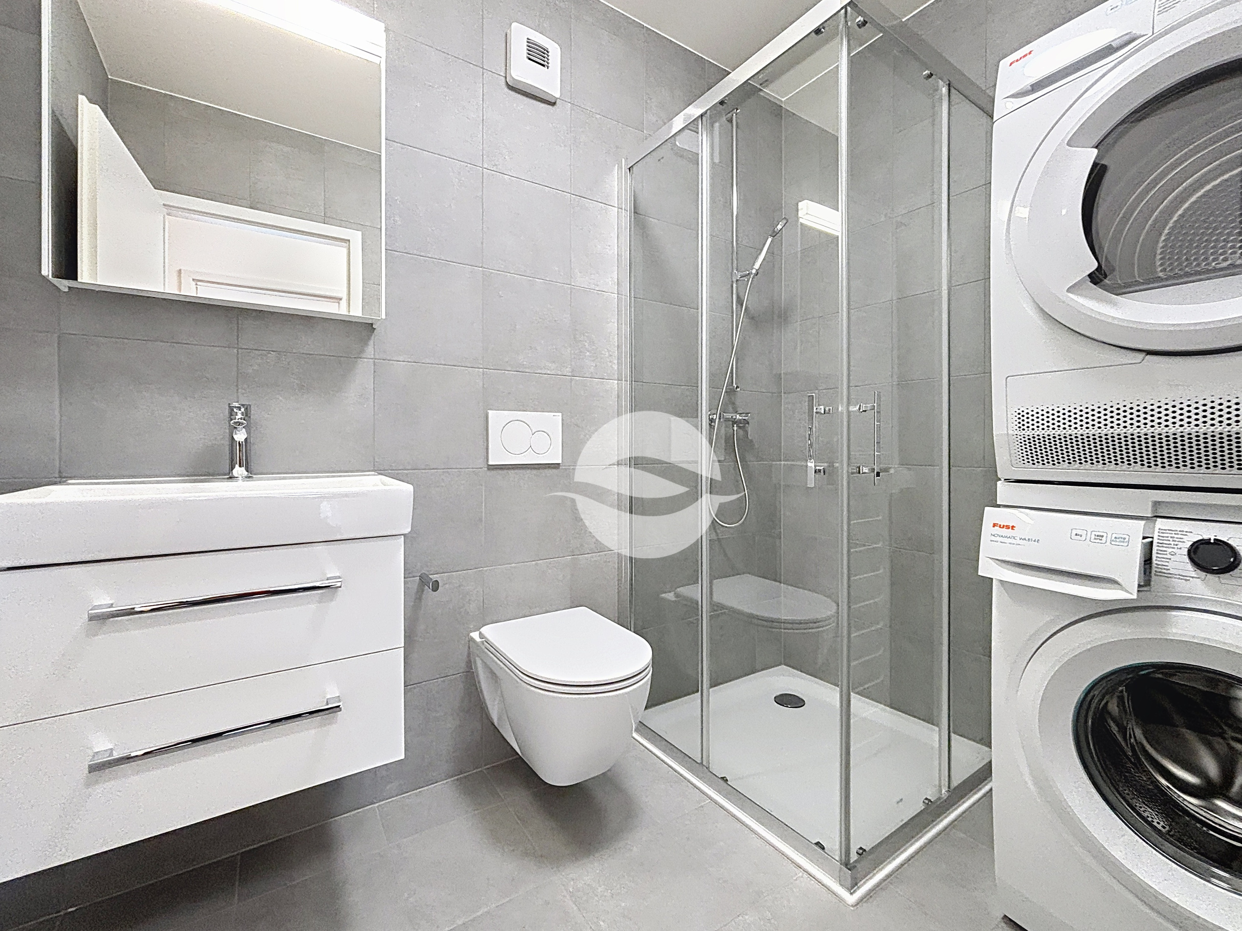 Salle de douche avec colonne de lavage 