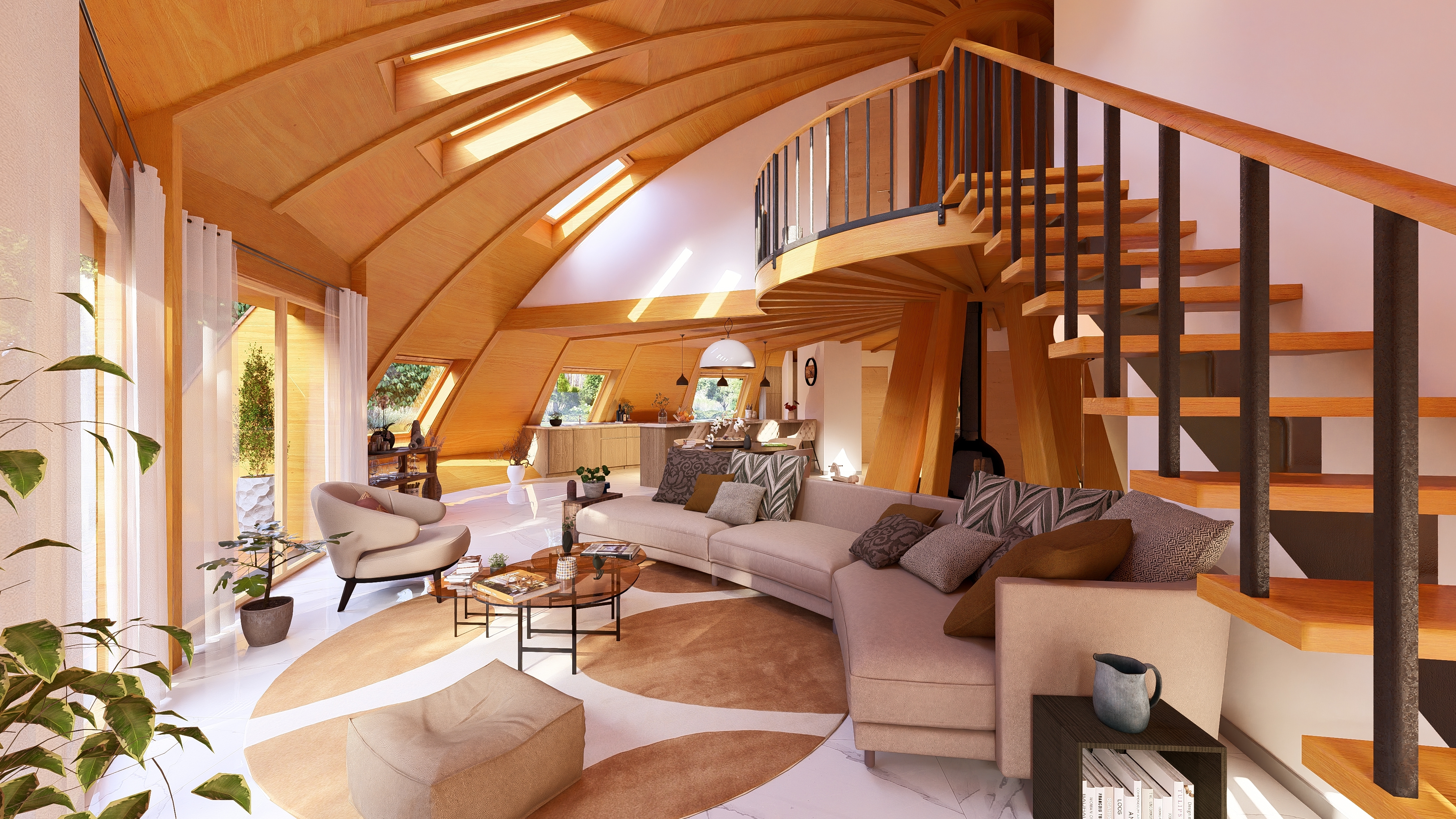 Projet immobilier à Villarimboud avec 2 maisons Domespace à vendre : la pièce à vivre du grand Domespace.