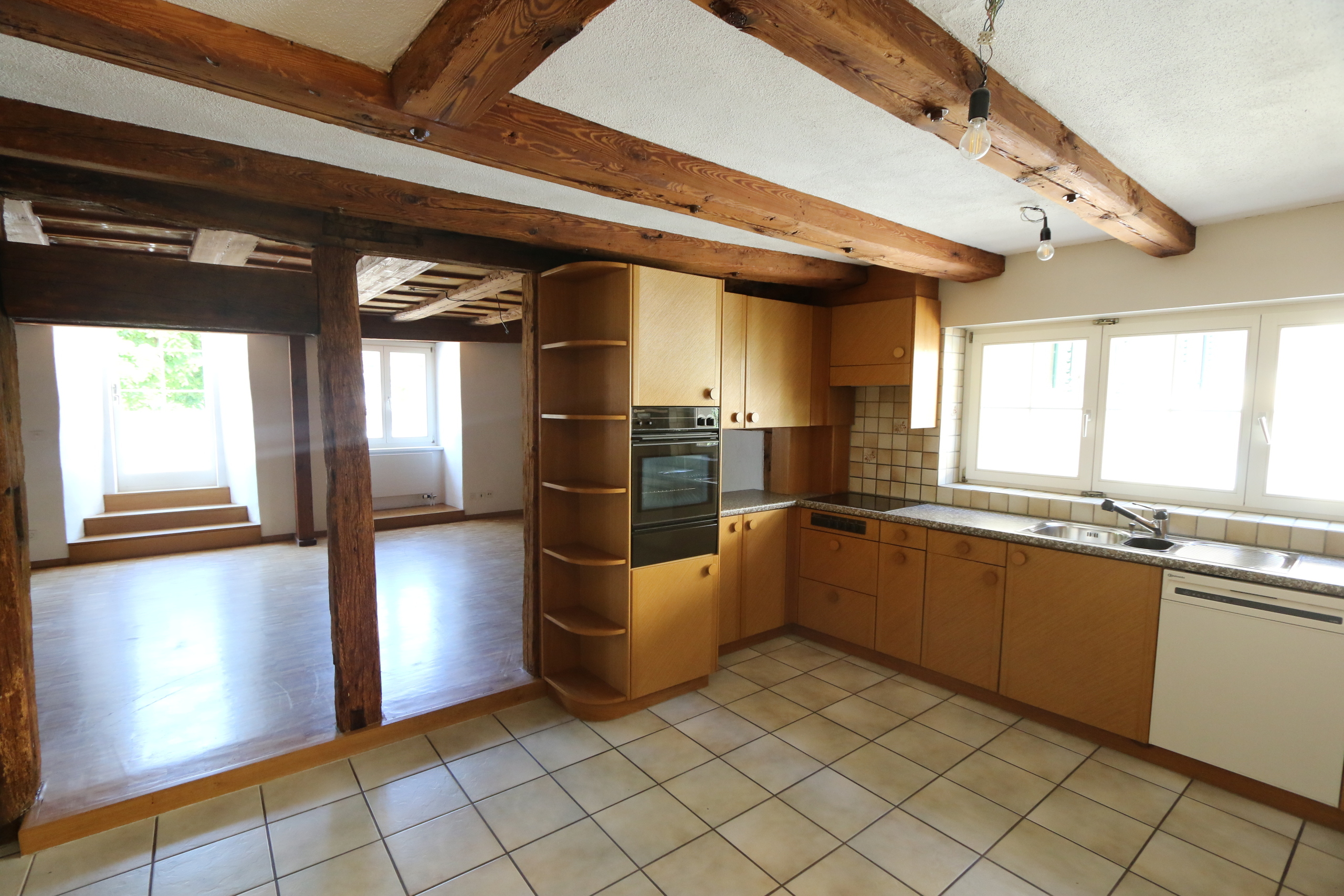 Küche mit angrenzendem Wohnzimmer