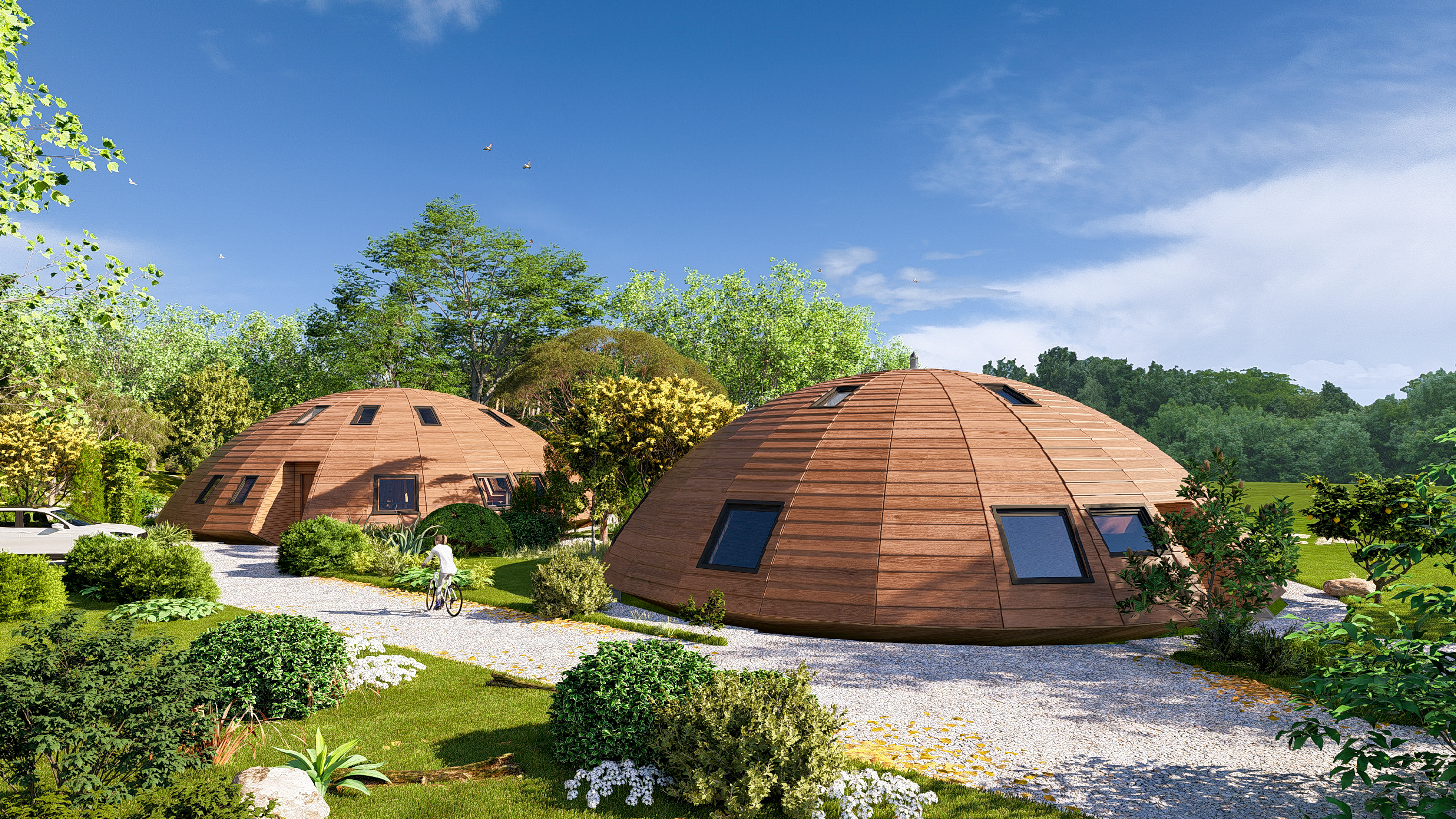 Projet immobilier à Villarimboud avec maisons et Domespace à vendre : l'extérieur des Domespaces.