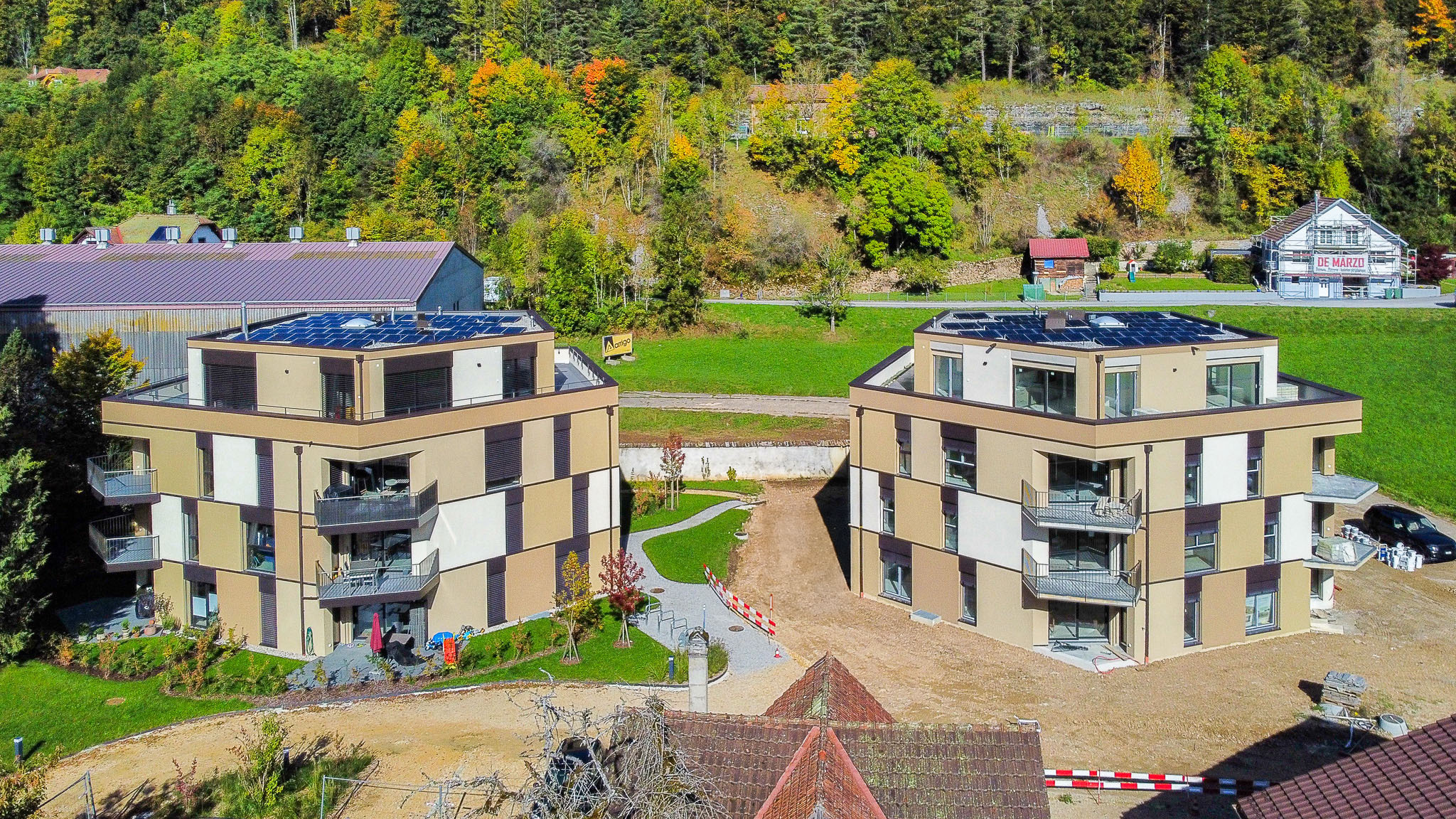 Vue aérienne sur les bâtiments A et B