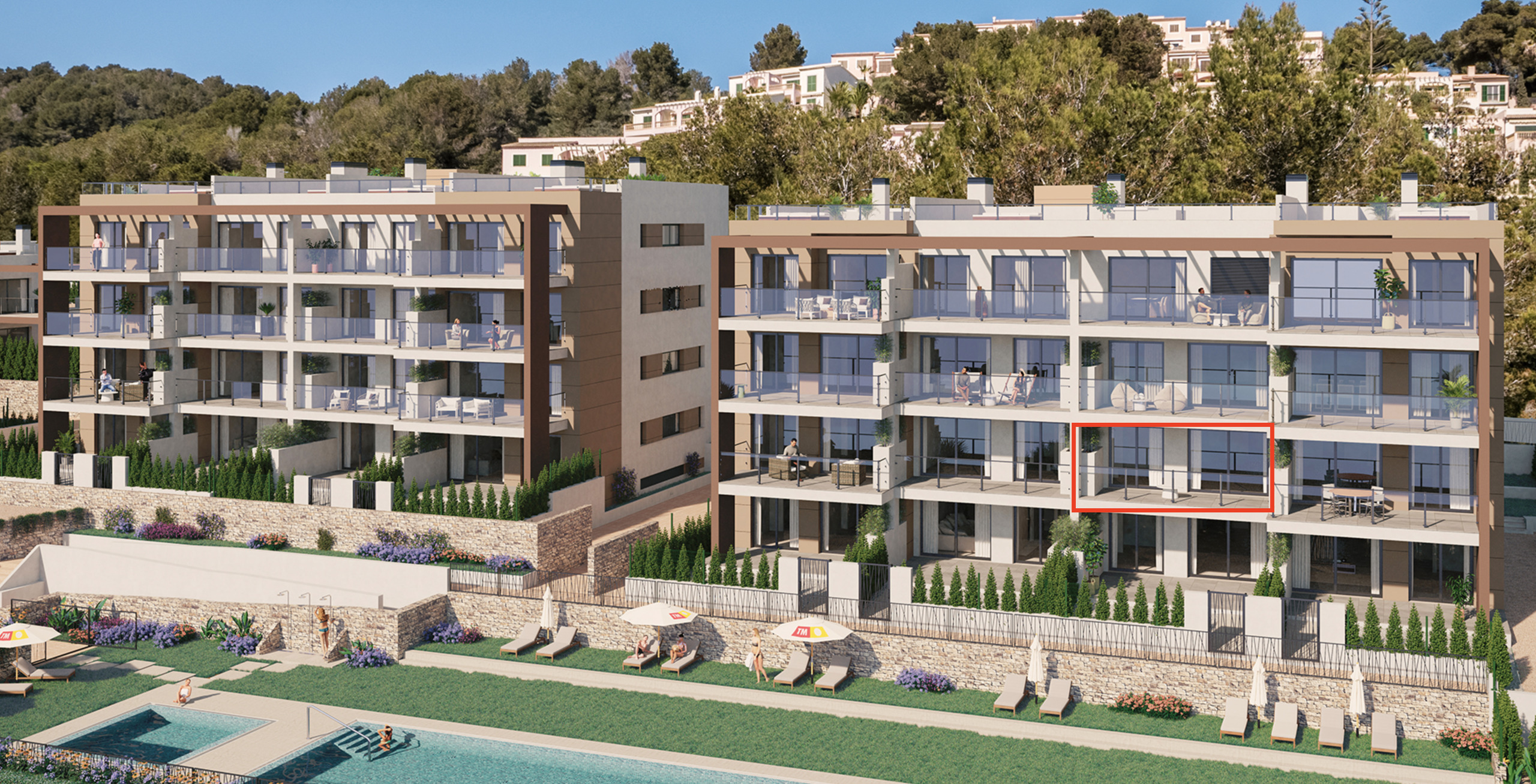 Zum Verkauf steht das markierte Apartment.