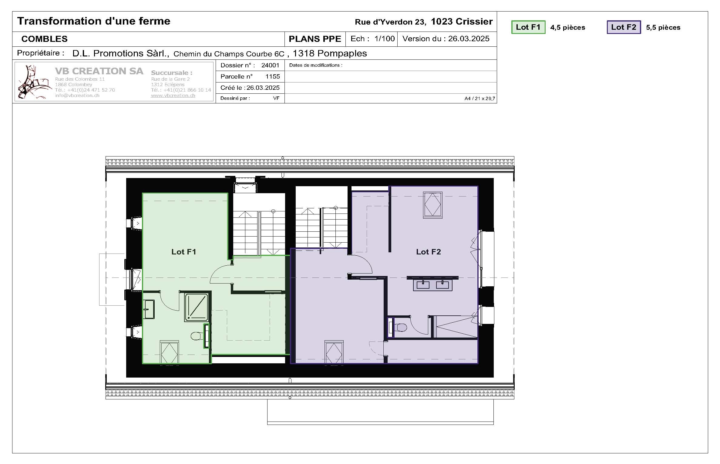 Crissier | Maison Jumelle F1 | Plan Combles