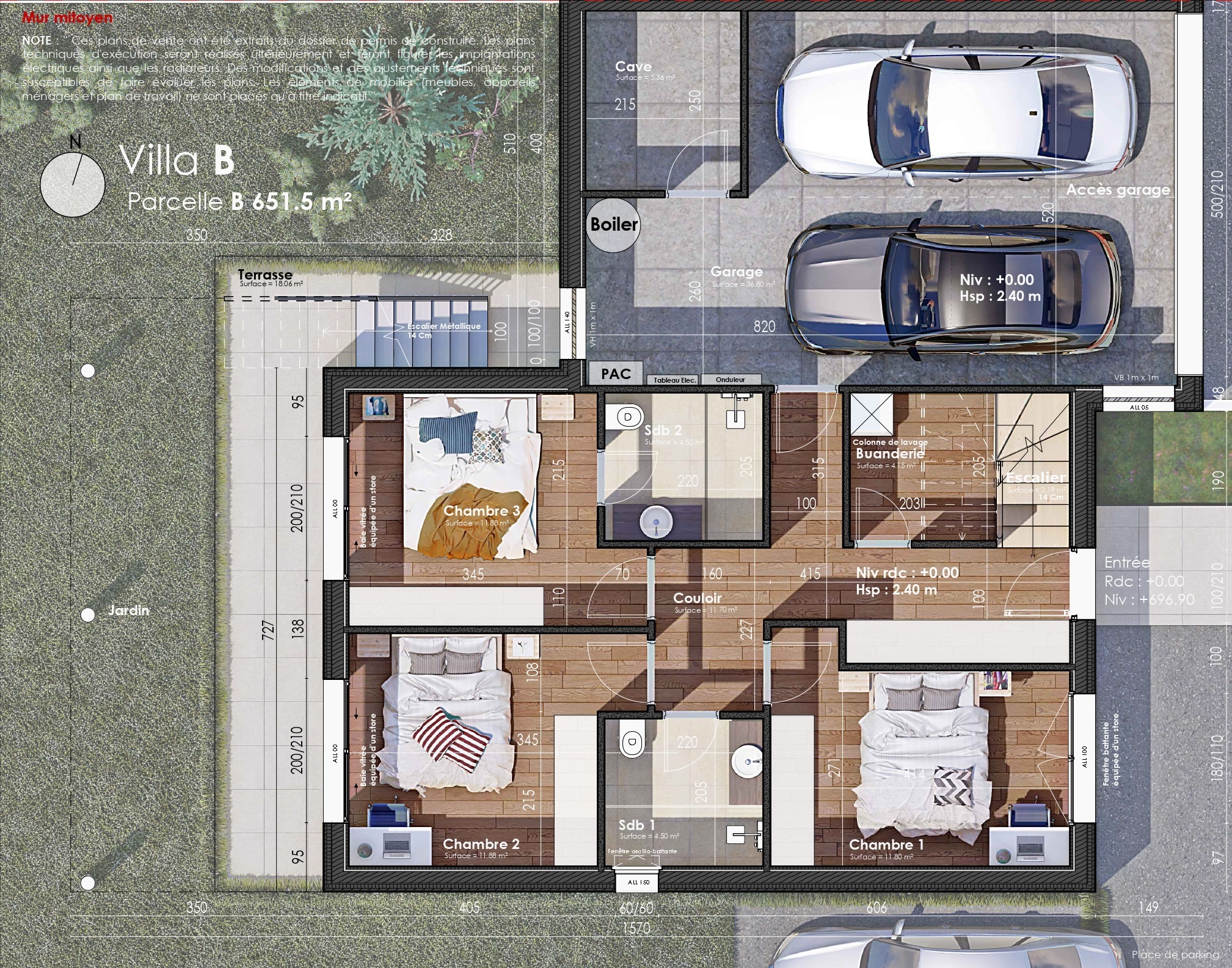 Plan de la villa B - Rez