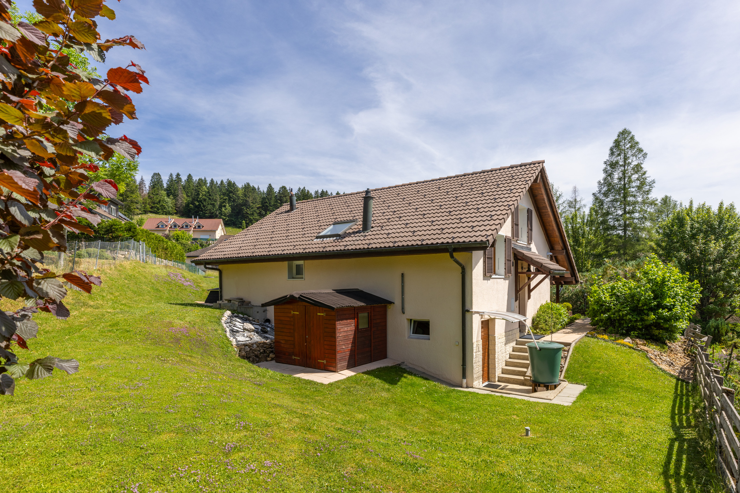 Maison avec cabane en bois dans la jardin