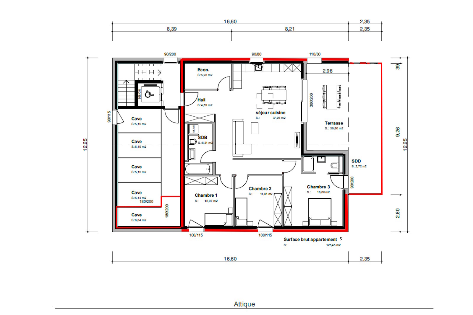 Plan attique avec espace ranagement