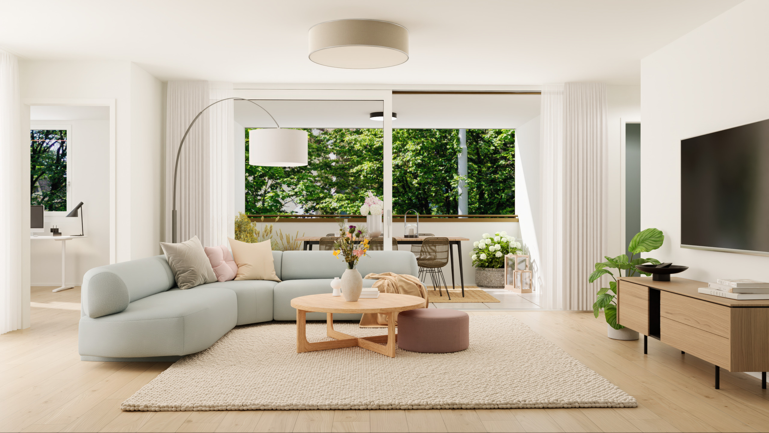 Gemütlicher Wohnbereich mit Zugang auf die beiden Loggien Gemütlicher Wohnbereich mit Zugang auf die beiden Loggien