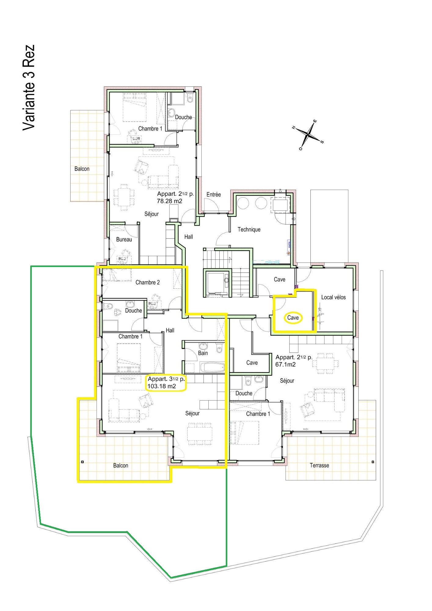 Plan Rez 3 1/2 pièces Plan Rez 3 1/2 pièces